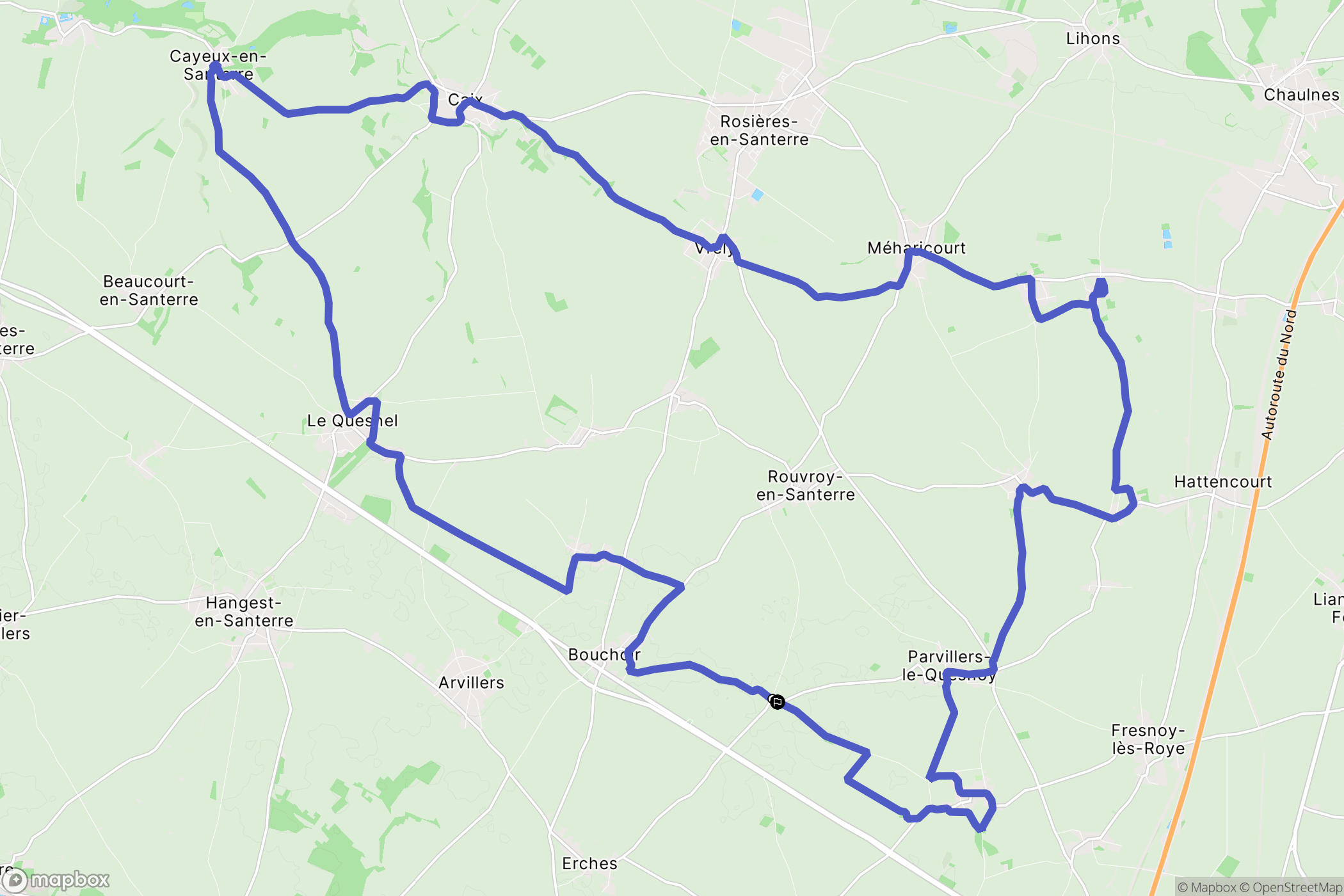 Parvillers-le-Quesnoy : carte du parcours de randonnée - France
