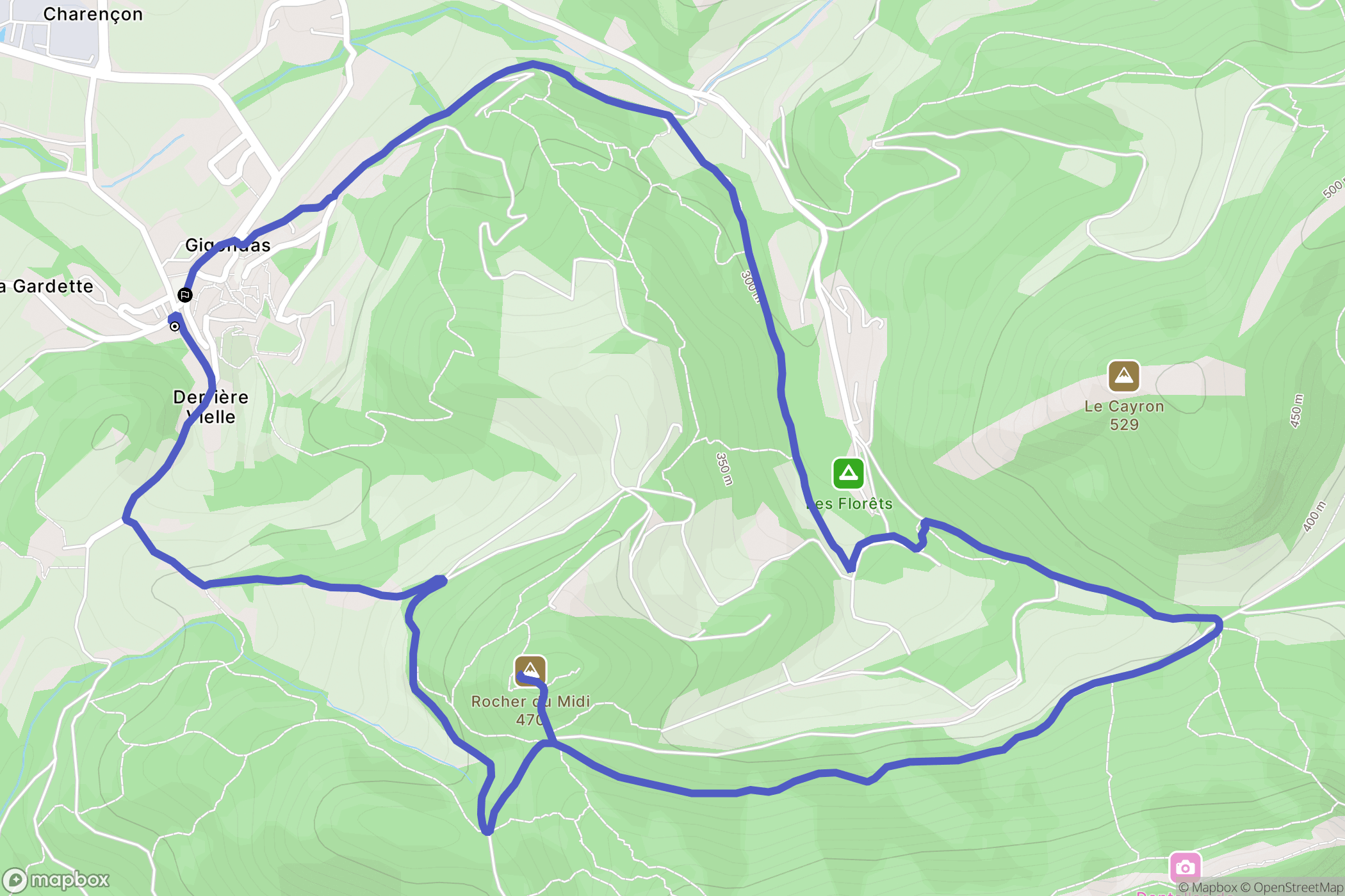 Gigondas : carte du parcours de randonnée - France