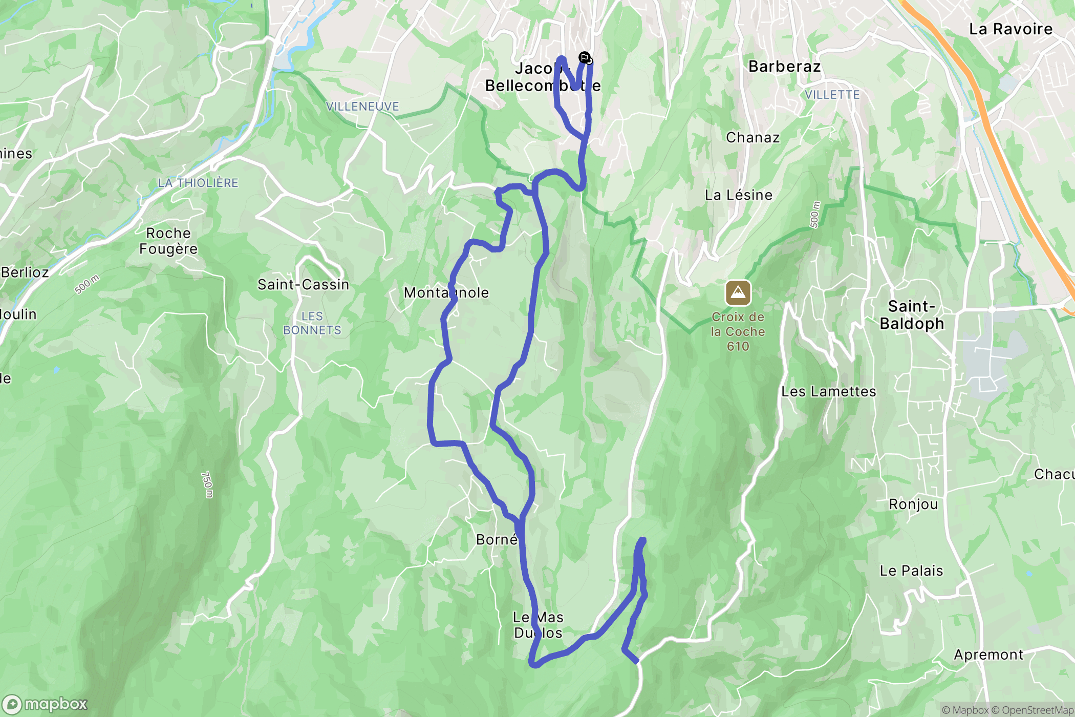 Jacob-Bellecombette : carte du parcours de randonnée - France