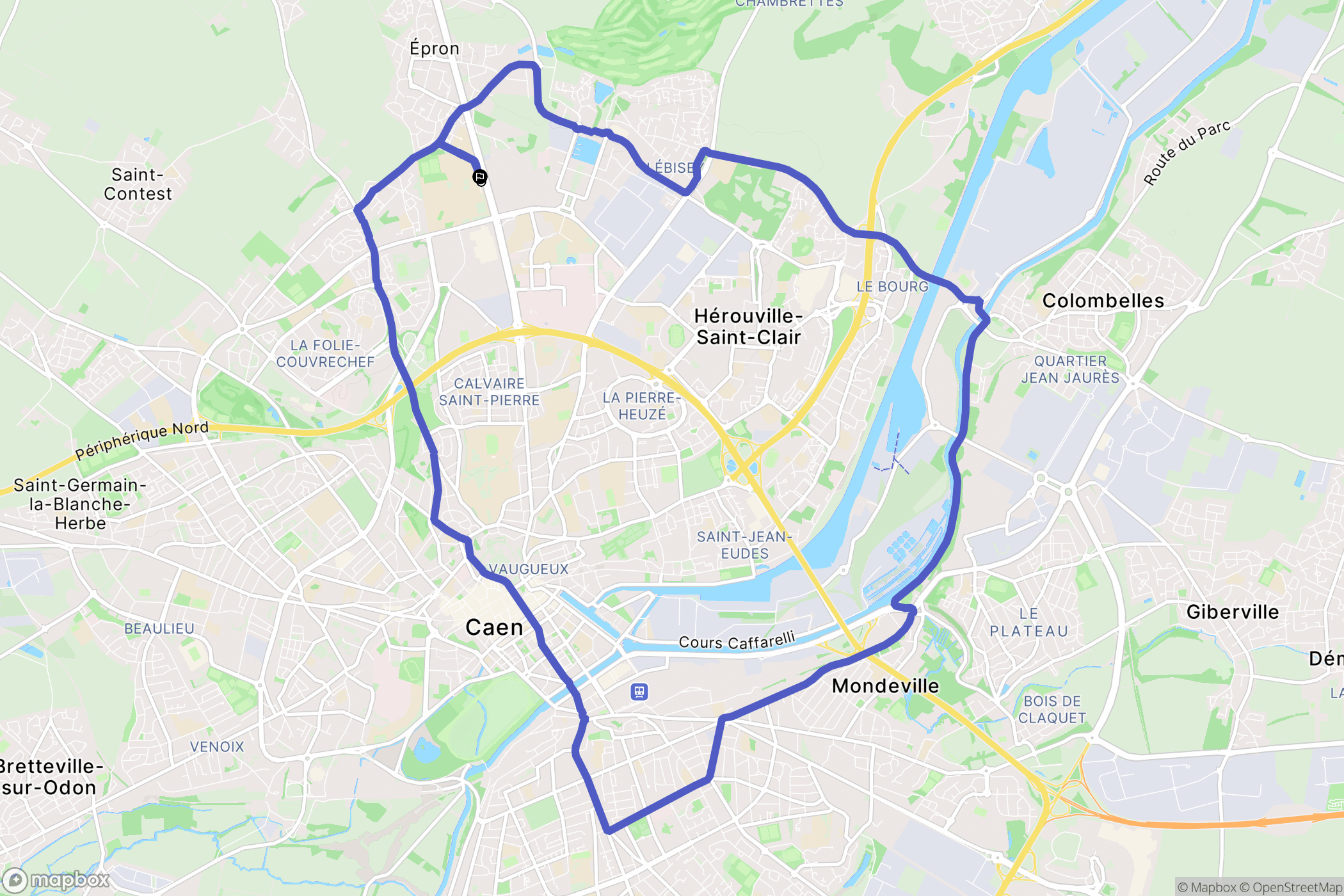 Caen : carte du parcours de randonnée - France