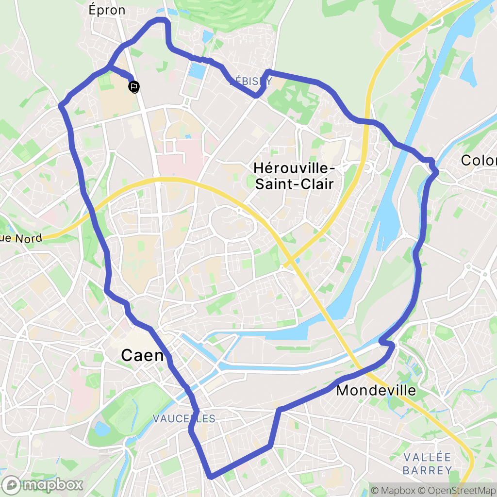 Caen : carte du parcours de randonnée - France