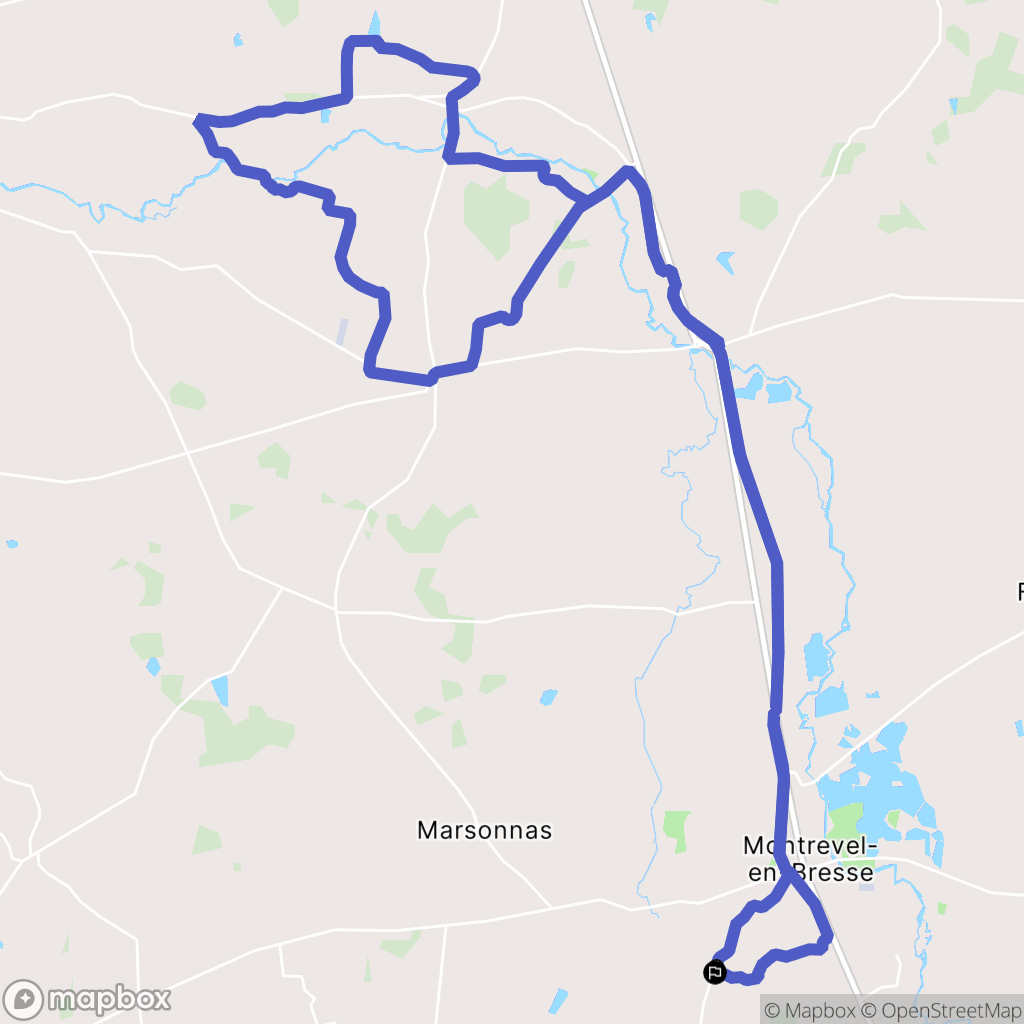 Montrevel-en-Bresse : carte du parcours de randonnée - France