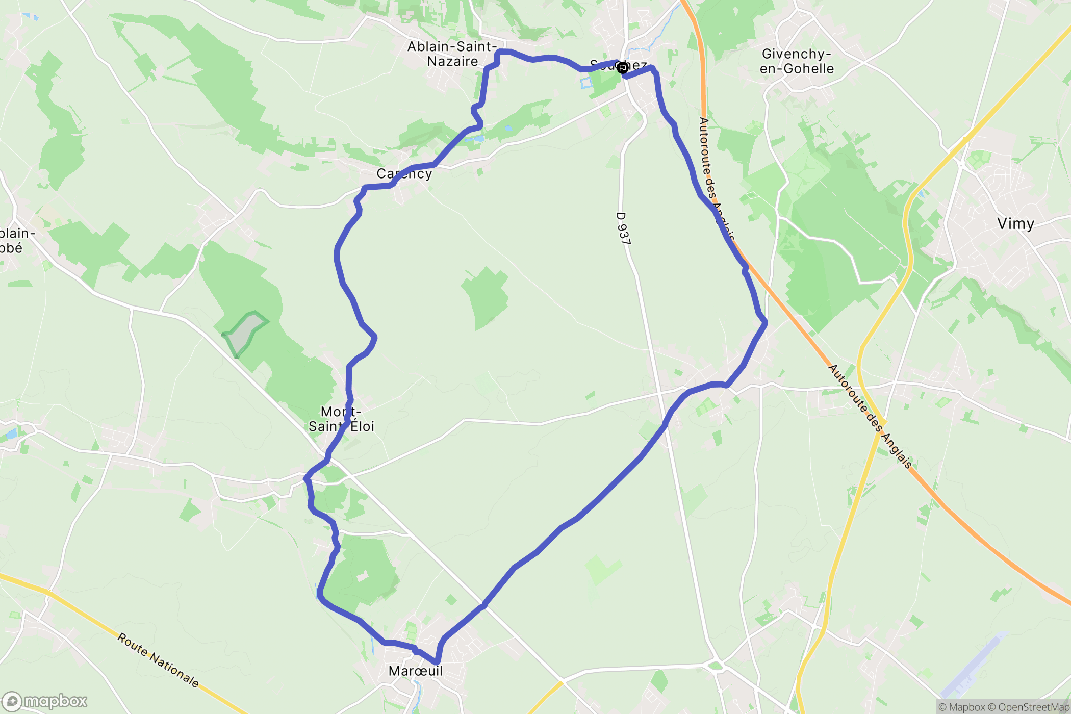 Souchez : carte du parcours de randonnée - France