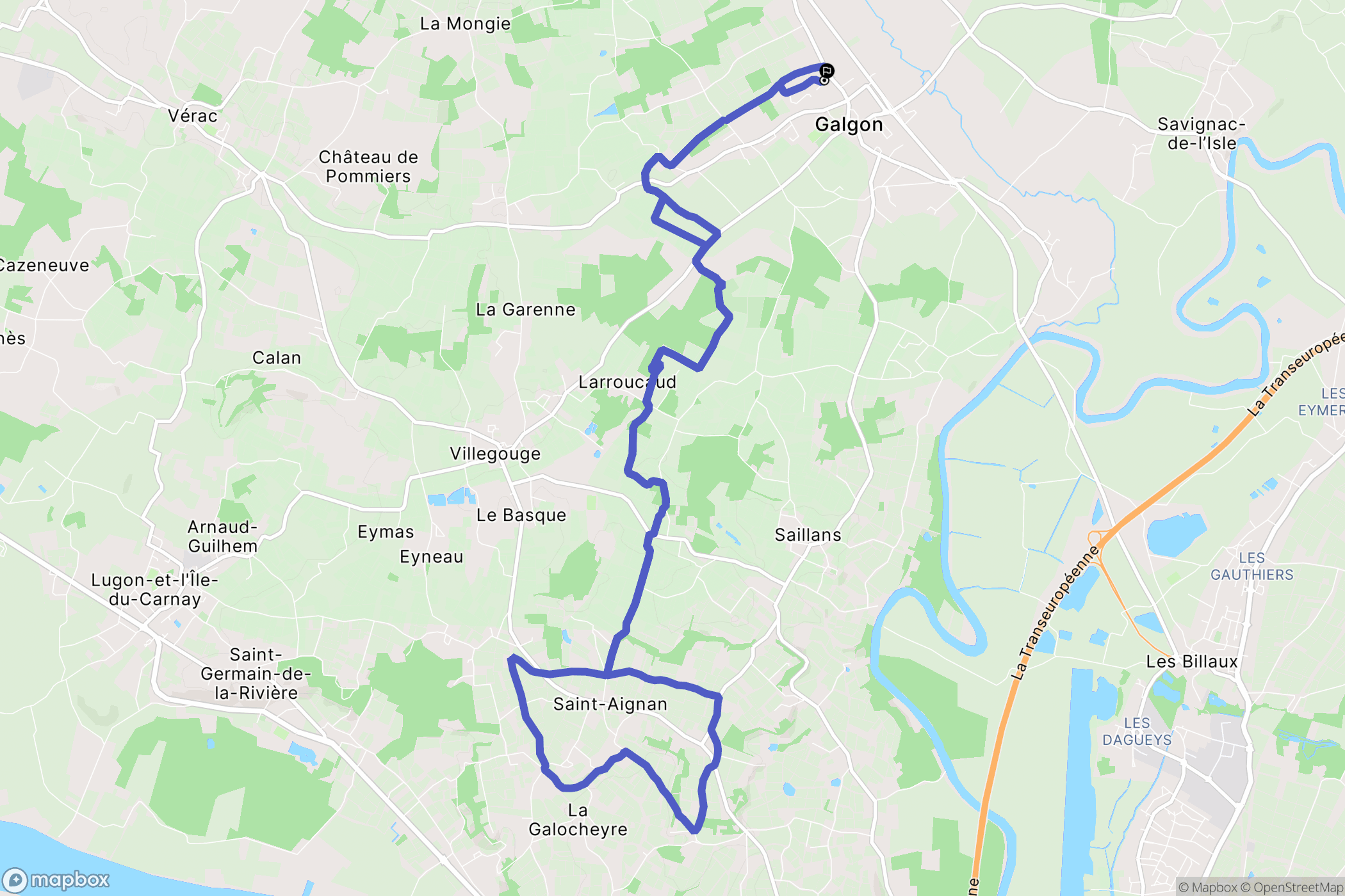 Galgon : carte du parcours de randonnée - France