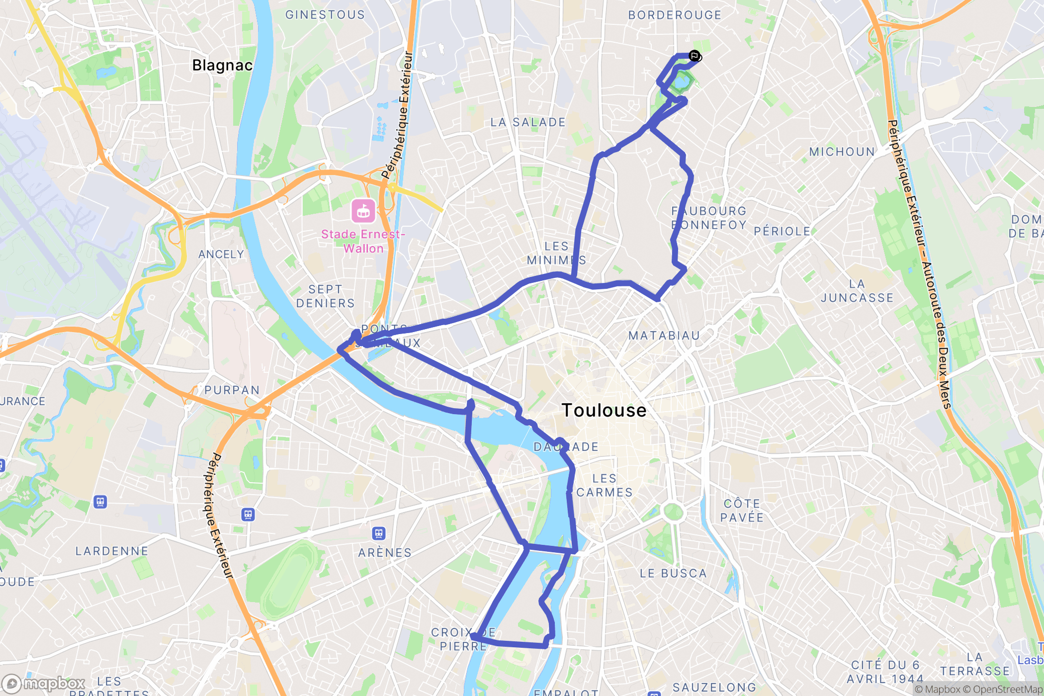 Toulouse : carte du parcours de randonnée - France
