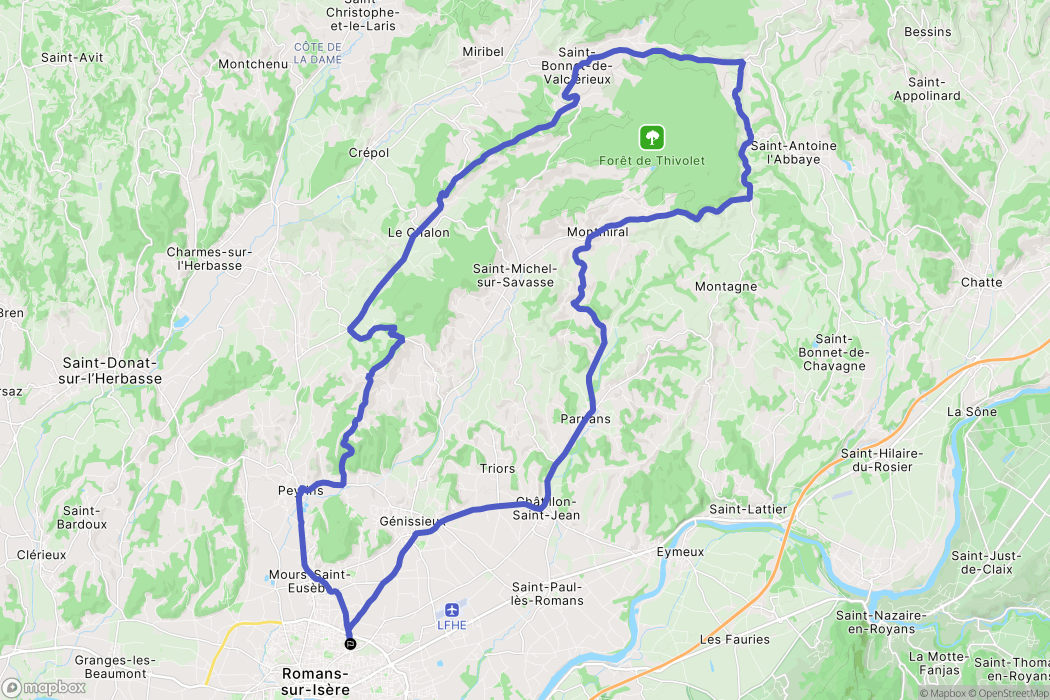 Romans-sur-Isère : carte du parcours de randonnée - France
