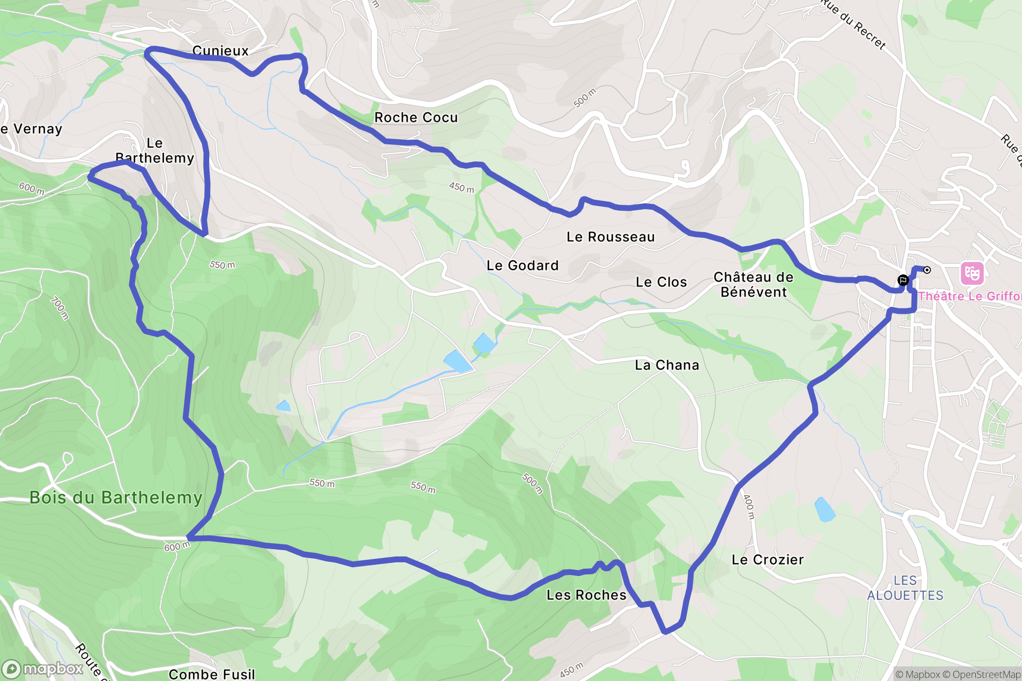 Vaugneray : carte du parcours de randonnée - France