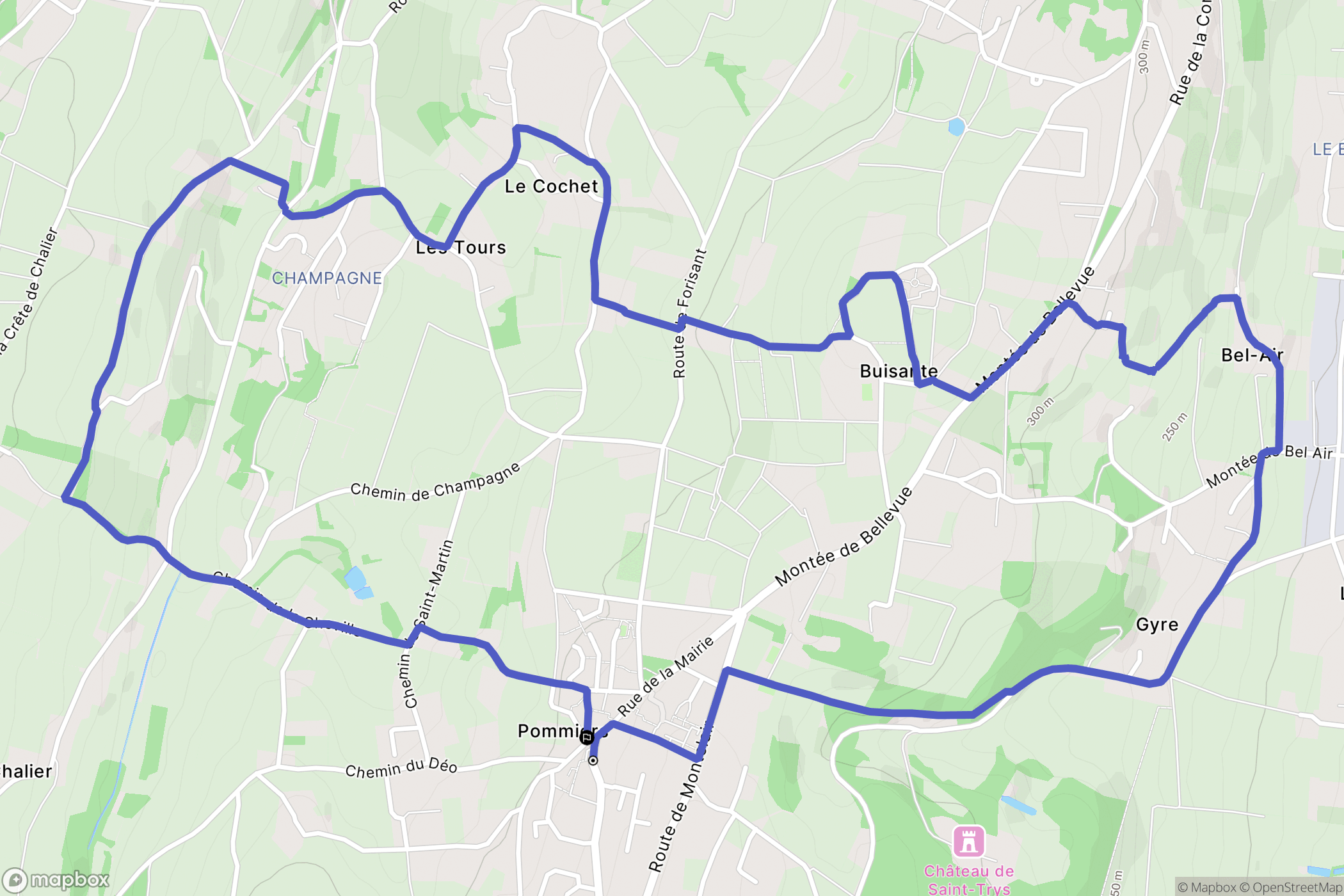 Pommiers : carte du parcours de randonnée - France