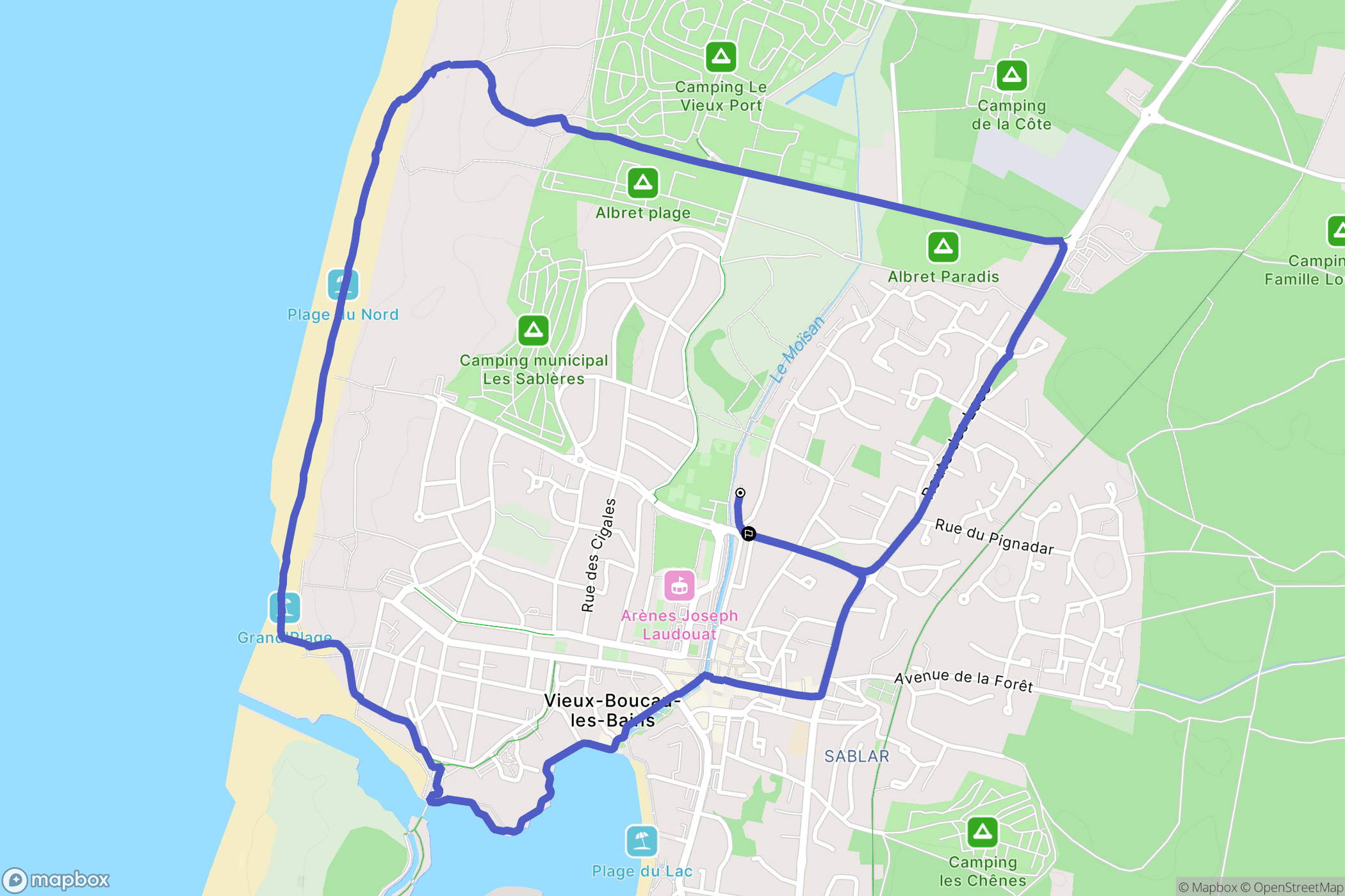 Vieux-Boucau-les-Bains : carte du parcours de randonnée - France
