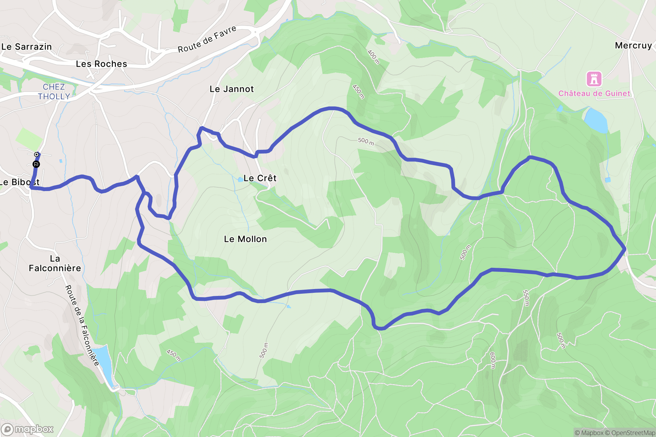 Sourcieux-les-Mines : carte du parcours de randonnée - France