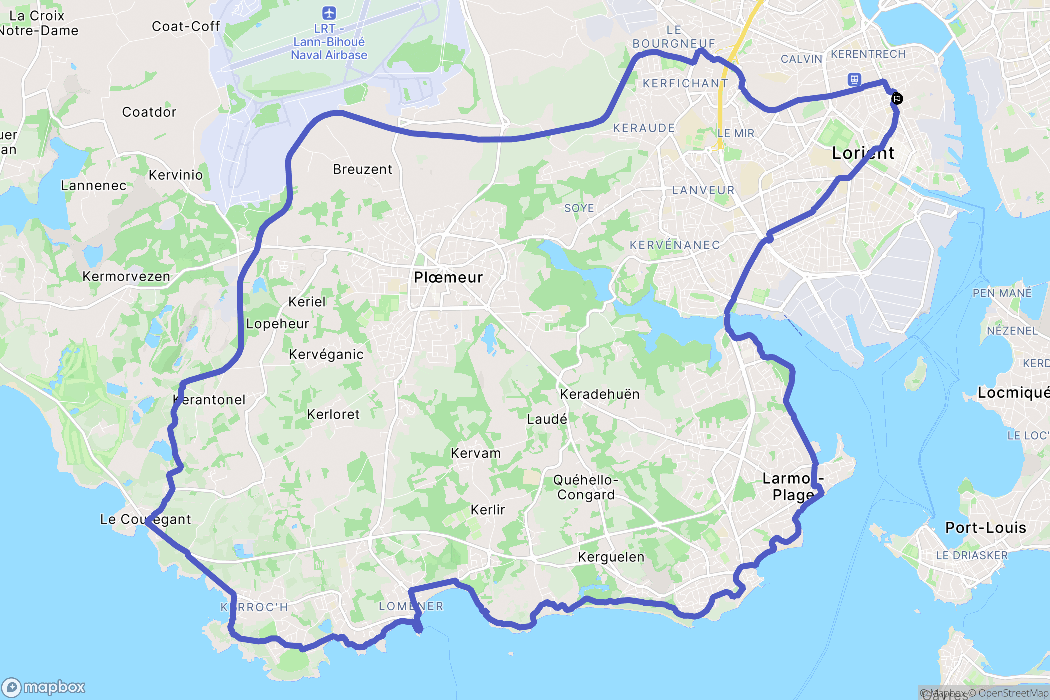 Lorient : carte du parcours de randonnée - France