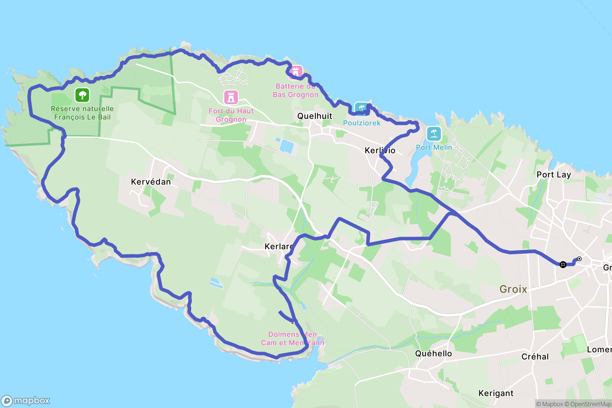 Groix : carte du parcours de randonnée - France