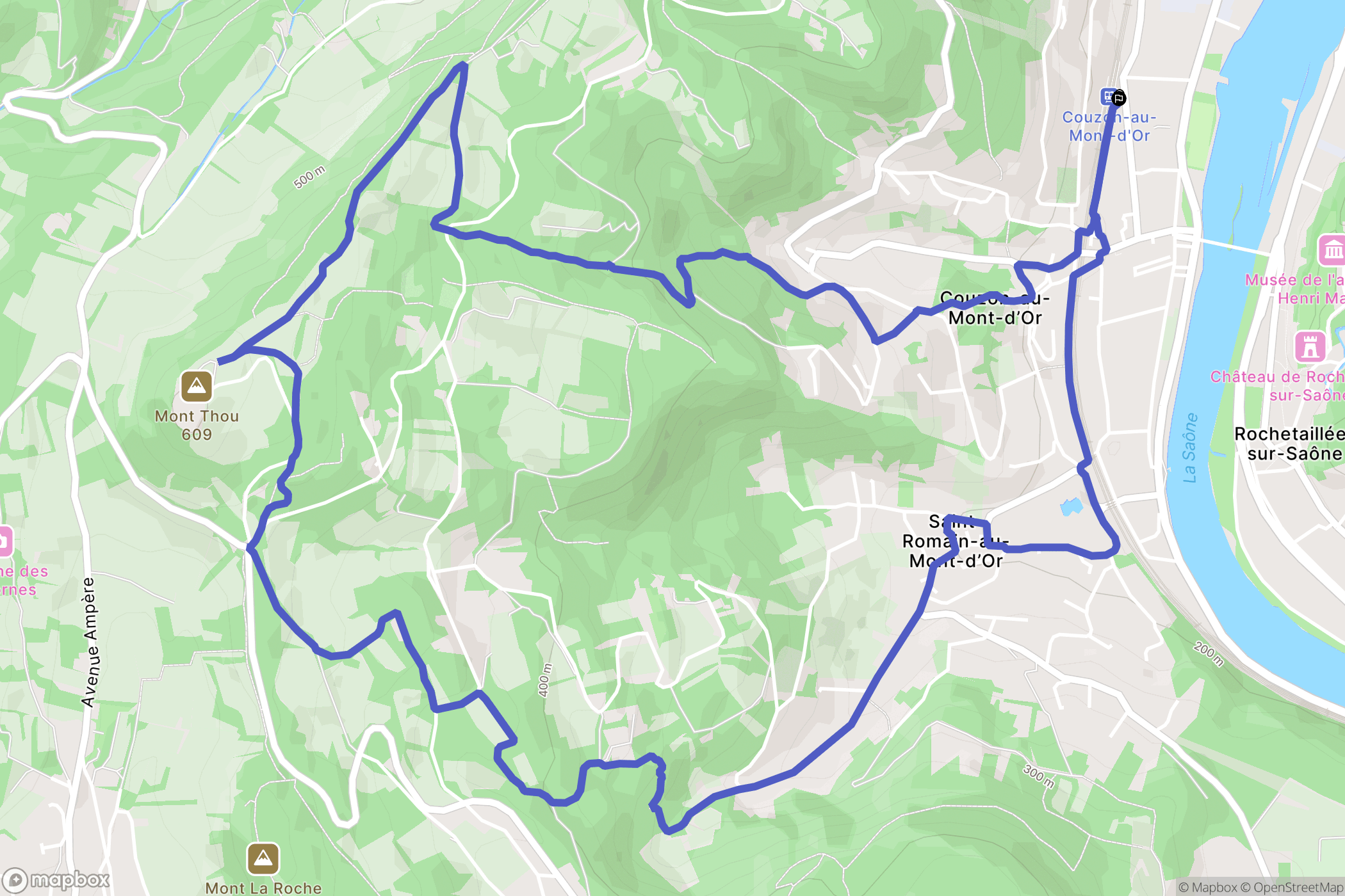 Couzon-au-Mont-d'Or : carte du parcours de randonnée - France