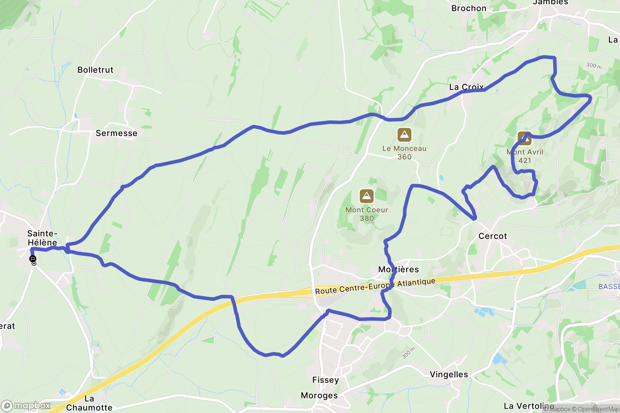 Sainte-Hélène : carte du parcours de randonnée - France