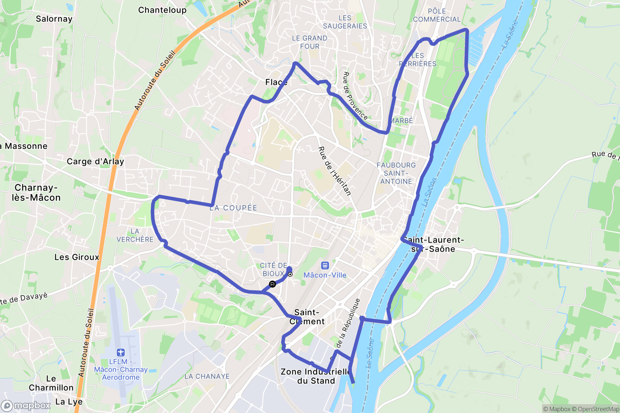 Mâcon : carte du parcours de randonnée - France