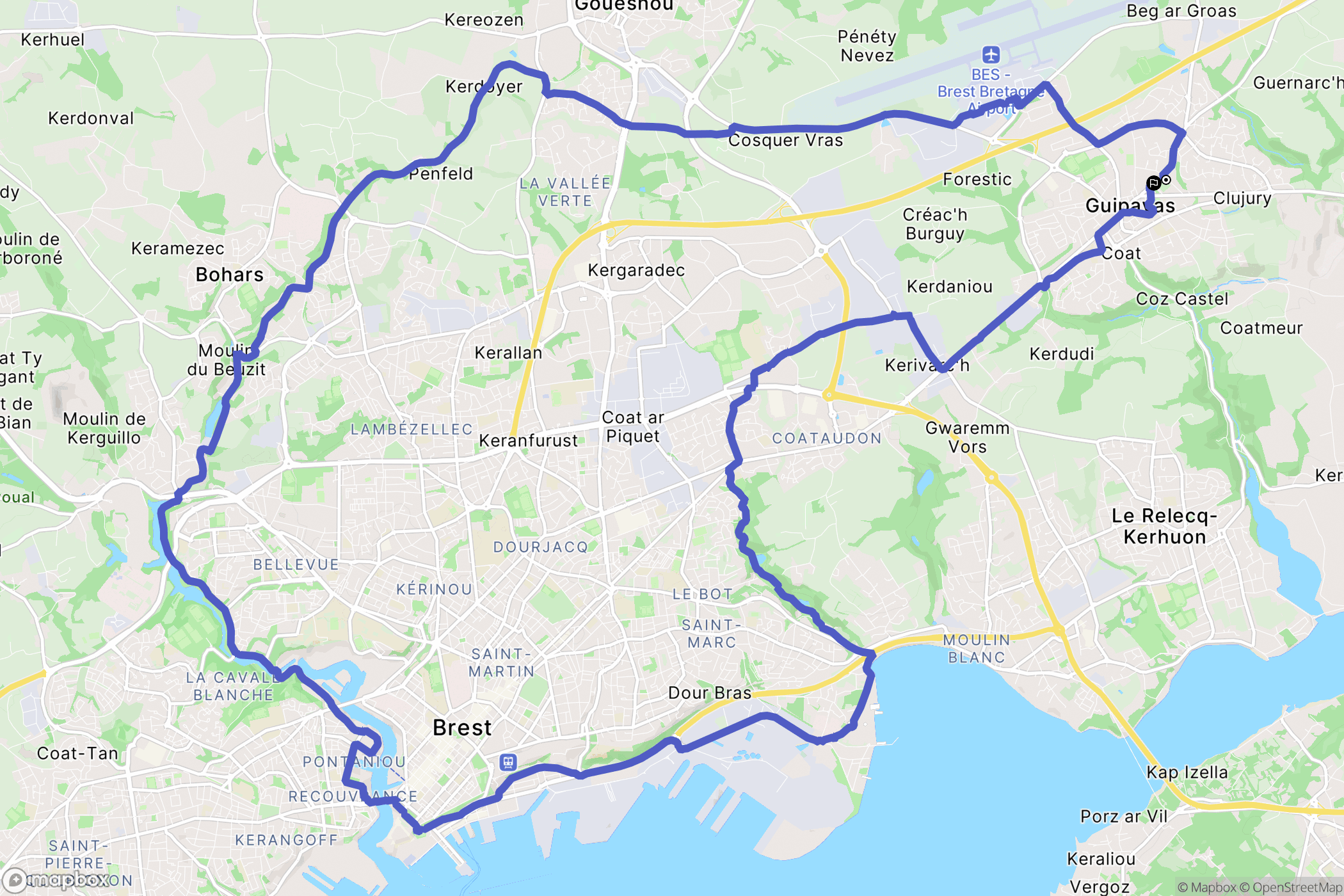 Guipavas : carte du parcours de randonnée - France
