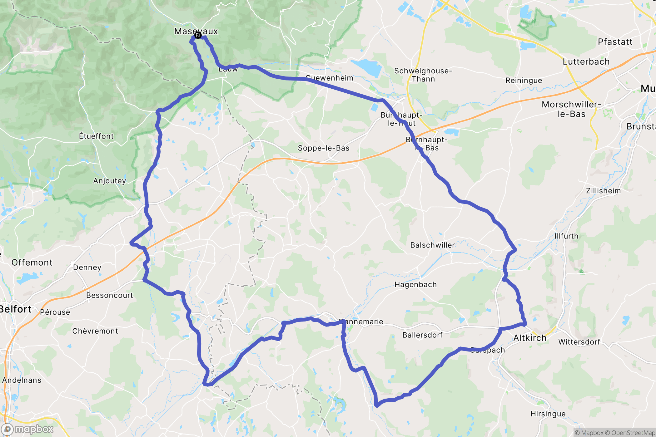 Masevaux-Niederbruck : carte du parcours de randonnée - France