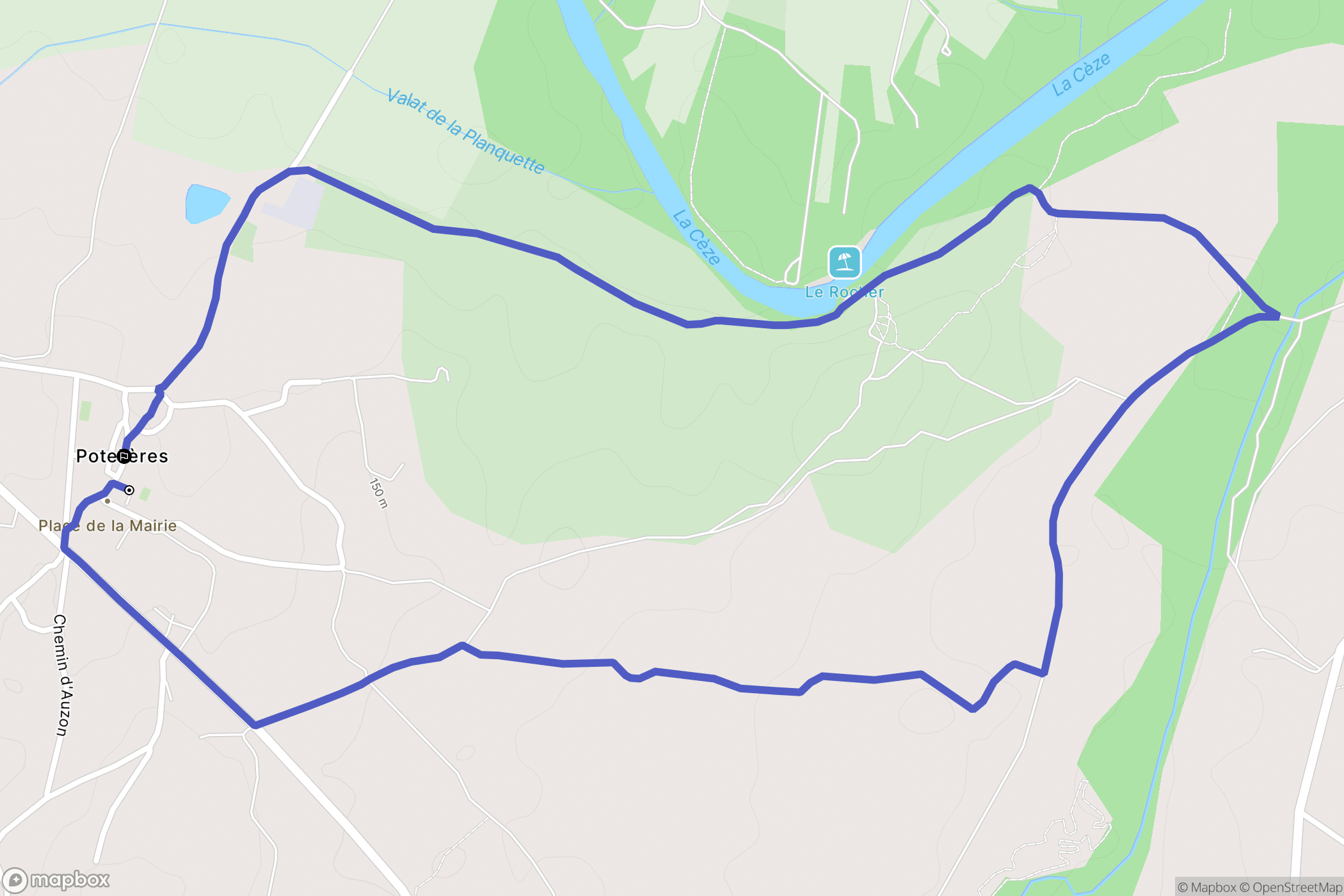 Potelières : carte du parcours de randonnée - France