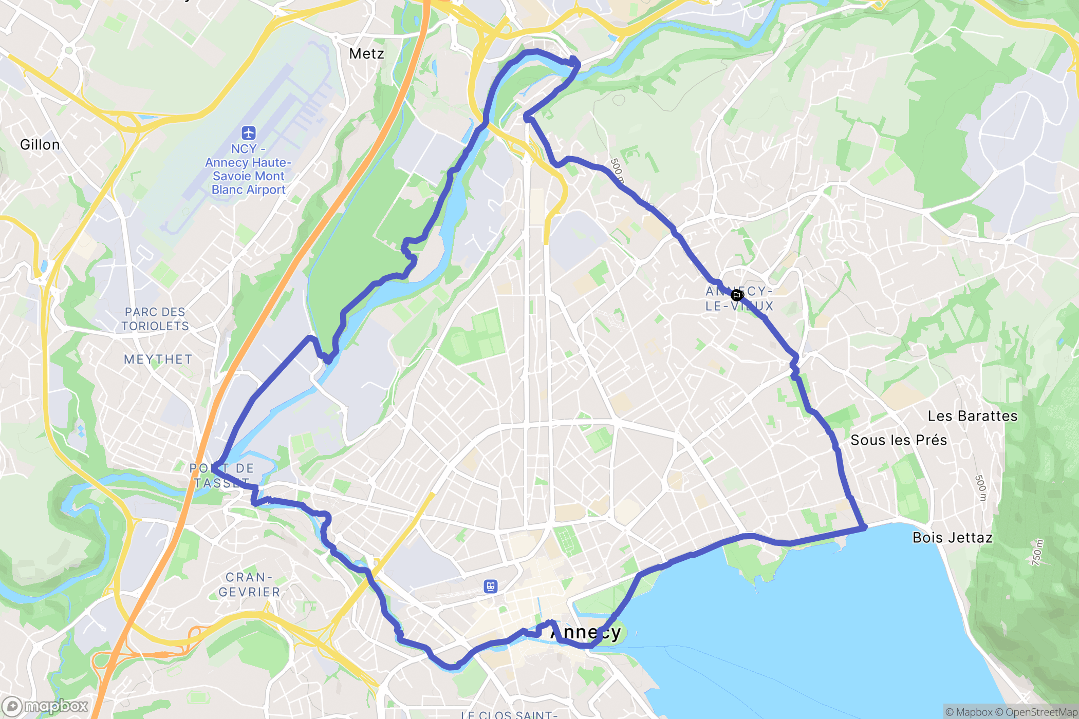 Annecy : carte du parcours de randonnée - France