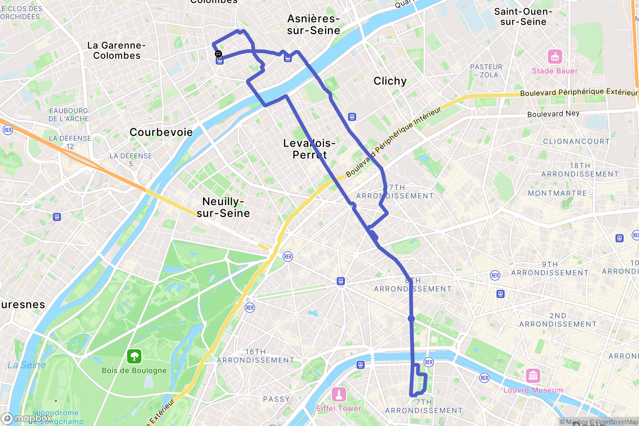 Courbevoie : carte du parcours de randonnée - France