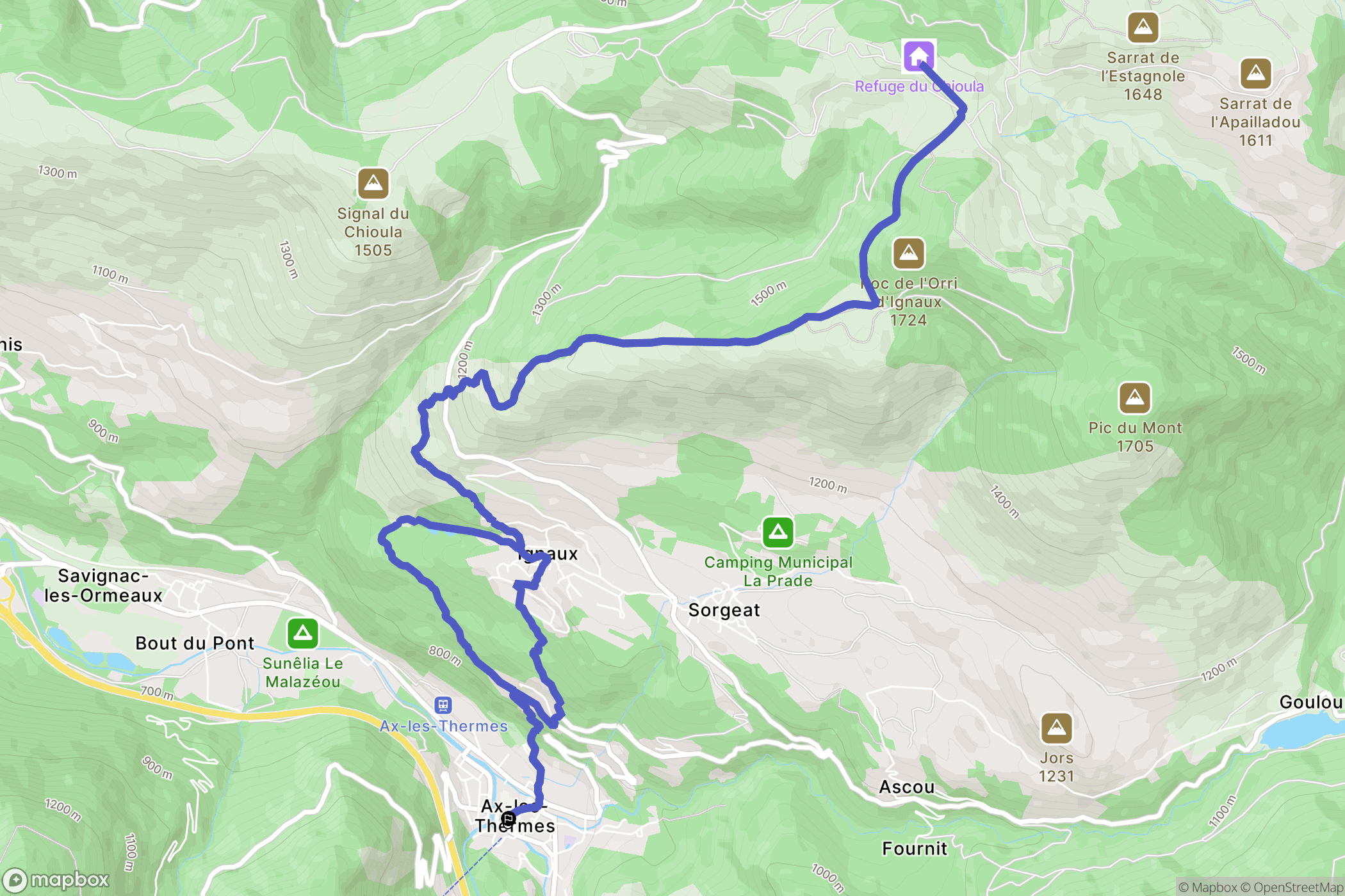 Ax-les-Thermes : carte du parcours de randonnée - France