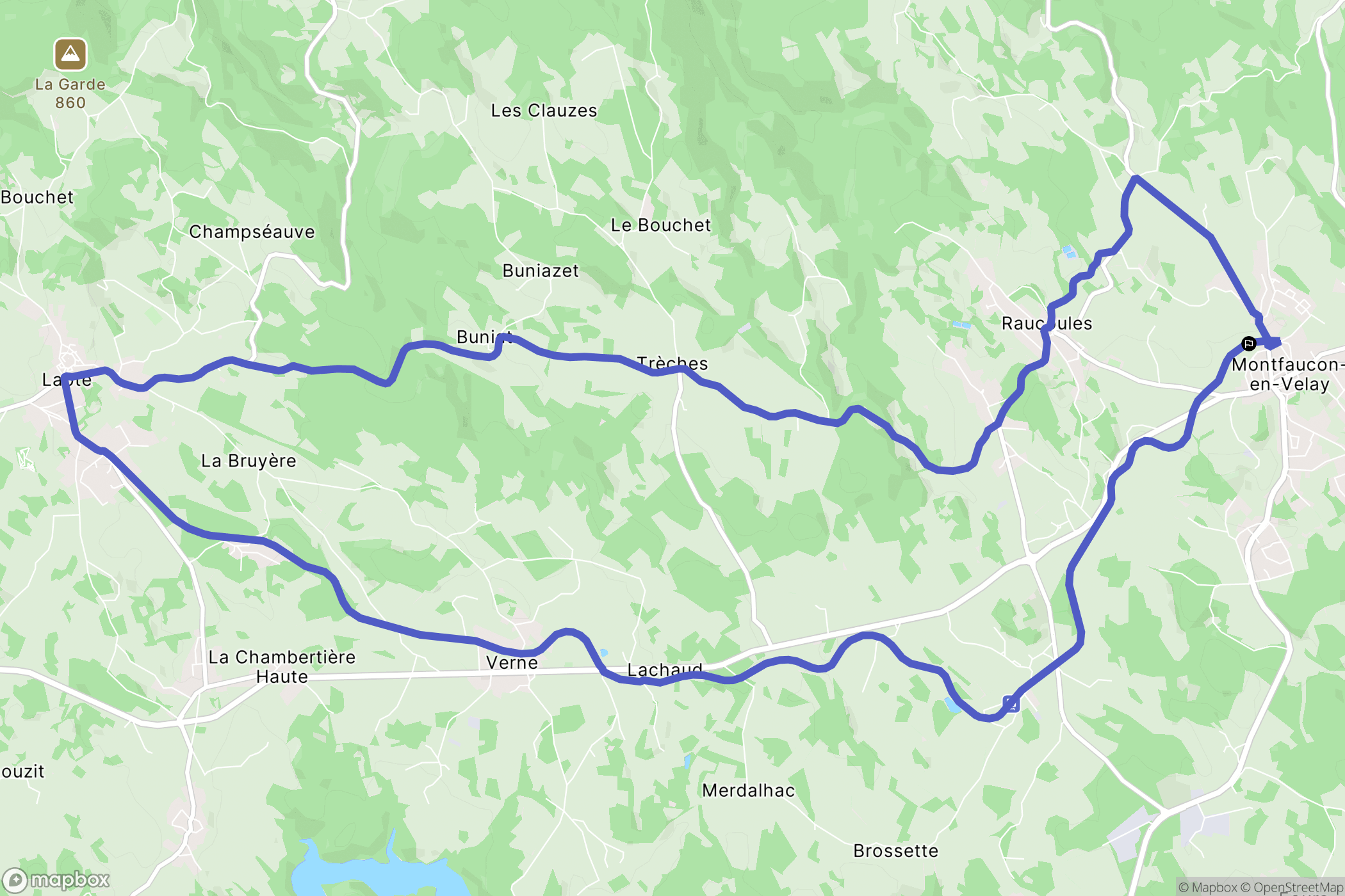 Montfaucon-en-Velay : carte du parcours de randonnée - France