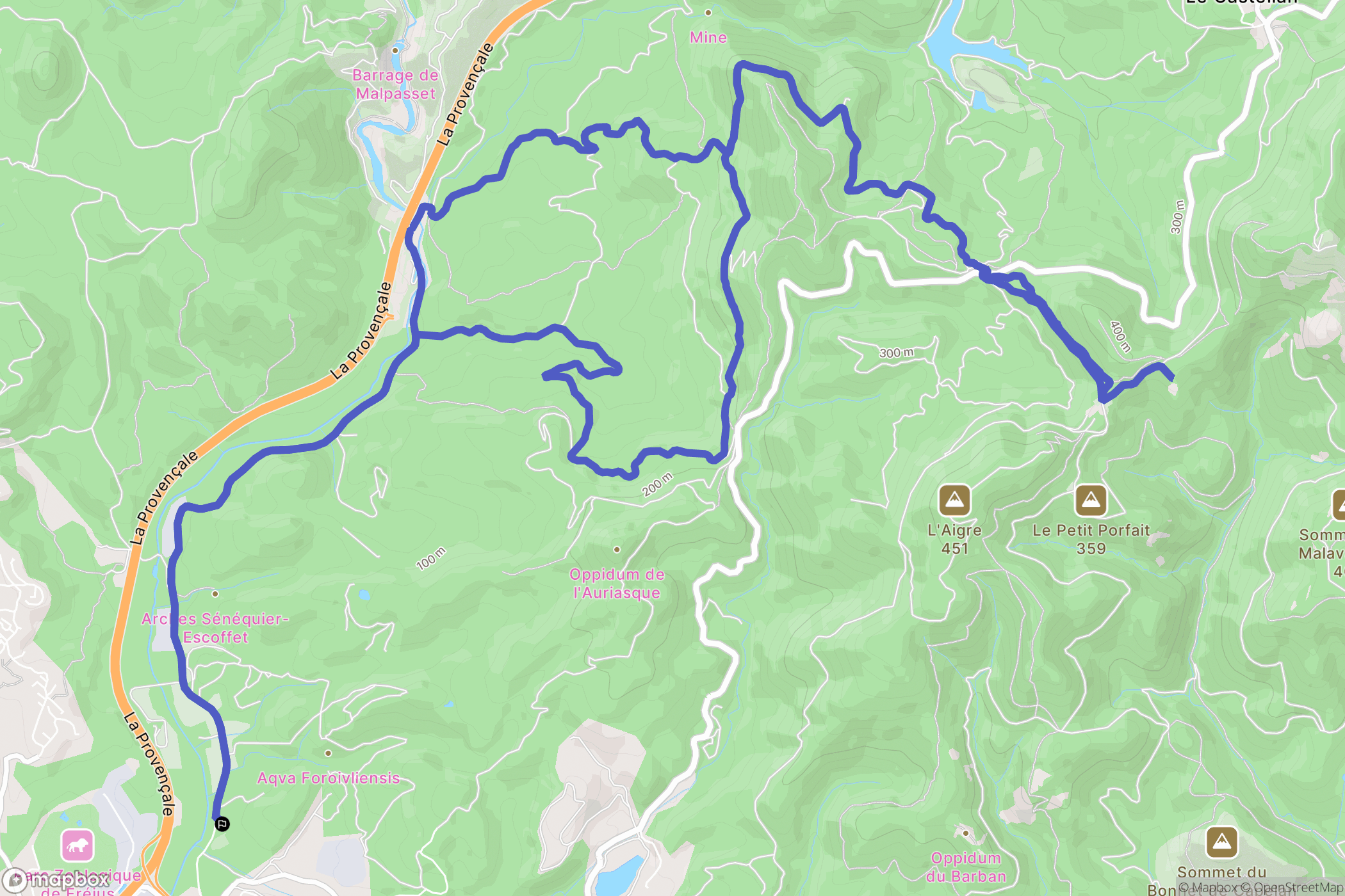 Fréjus : carte du parcours de randonnée - France