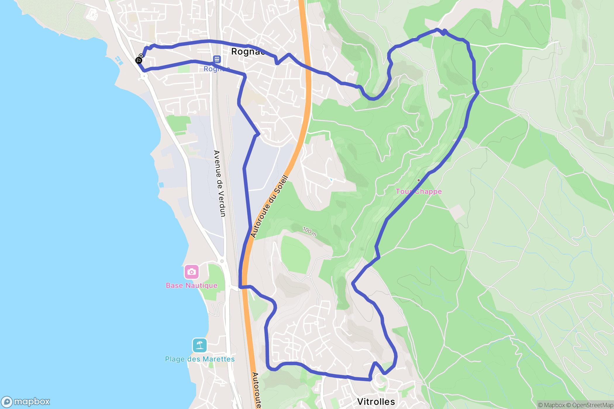 Rognac : carte du parcours de randonnée - France