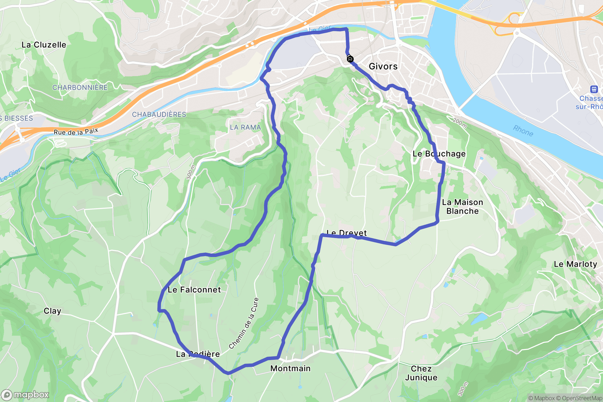 Givors : carte du parcours de randonnée - France