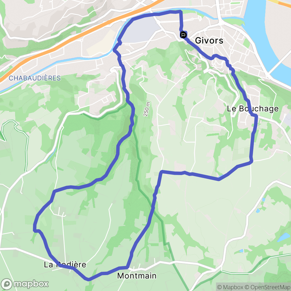 Givors : carte du parcours de randonnée - France