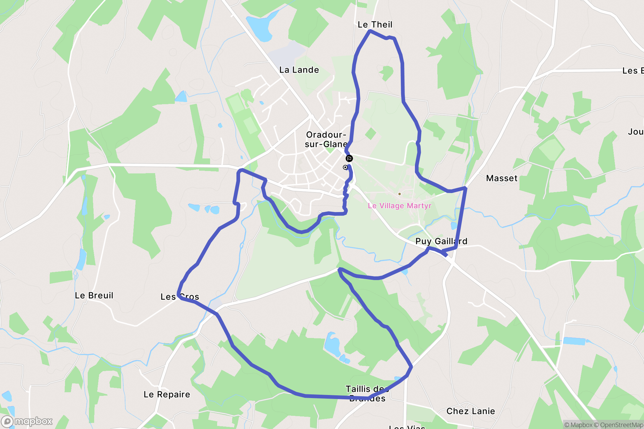 Oradour-sur-Glane : carte du parcours de randonnée - France