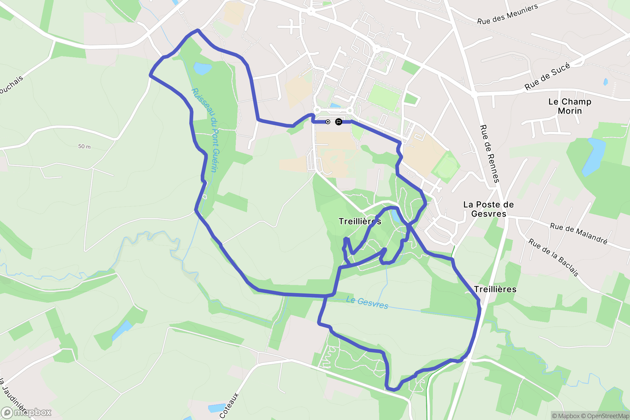 Treillières : carte du parcours de randonnée - France