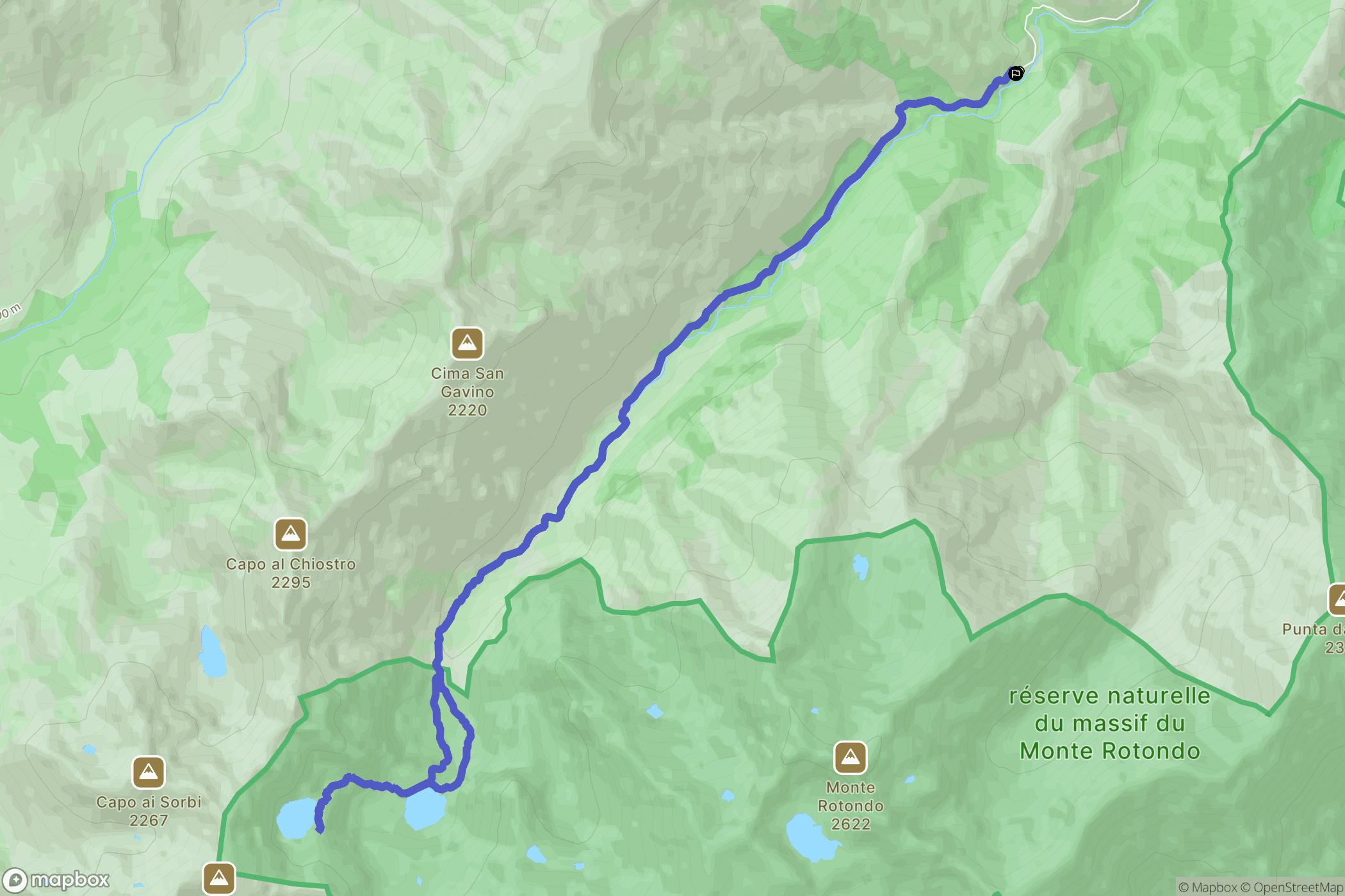 Corte : carte du parcours de randonnée - France