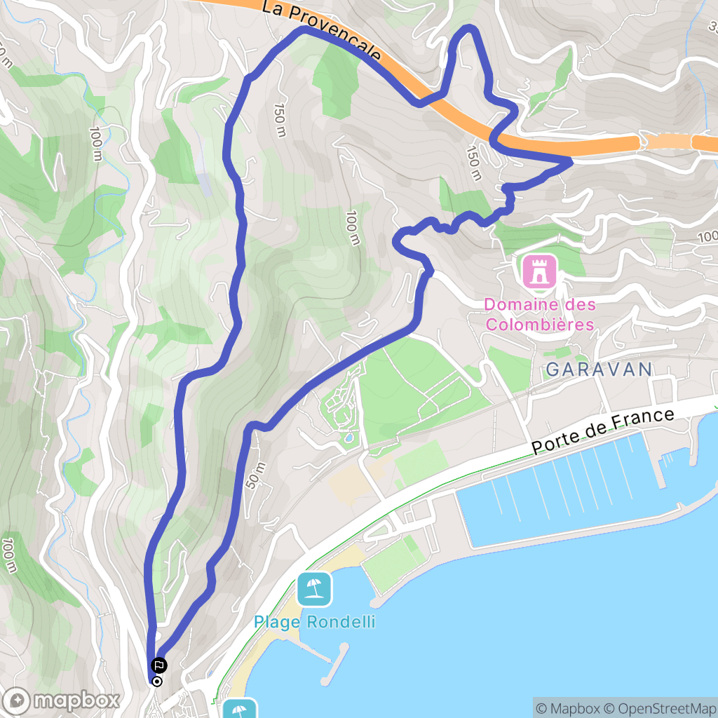 Menton : carte du parcours de randonnée - France