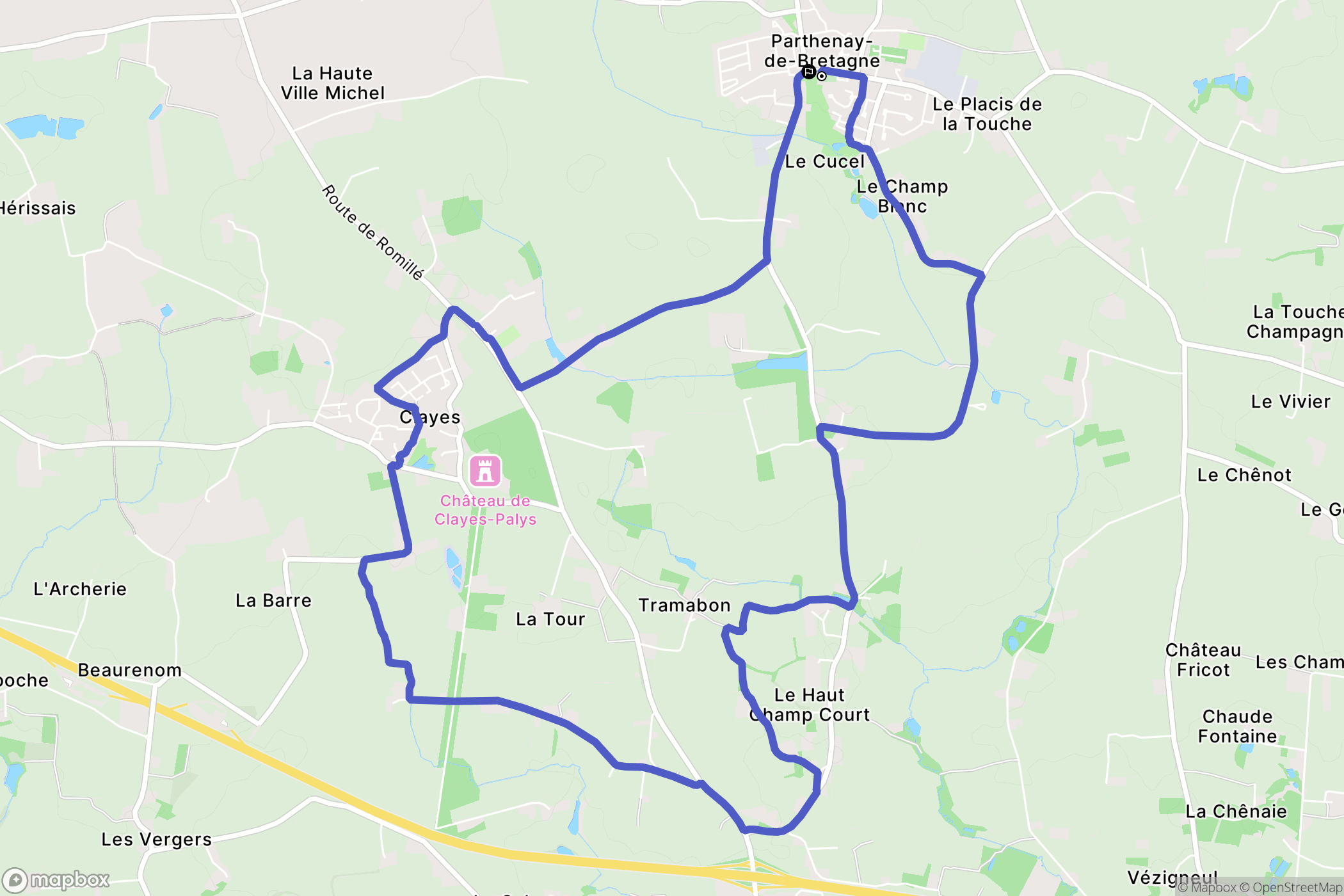 Parthenay-de-Bretagne : carte du parcours de randonnée - France