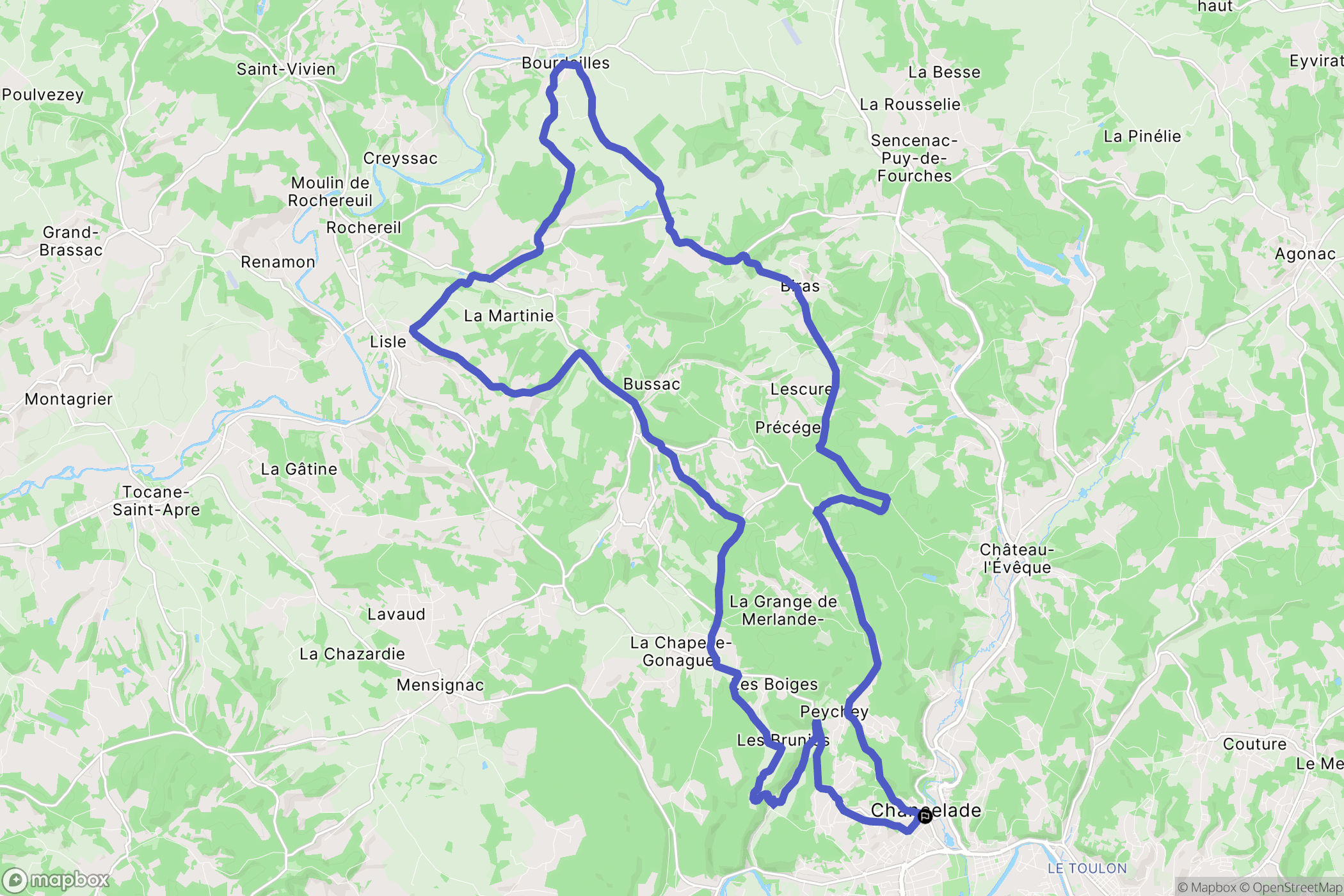Chancelade : carte du parcours de randonnée - France