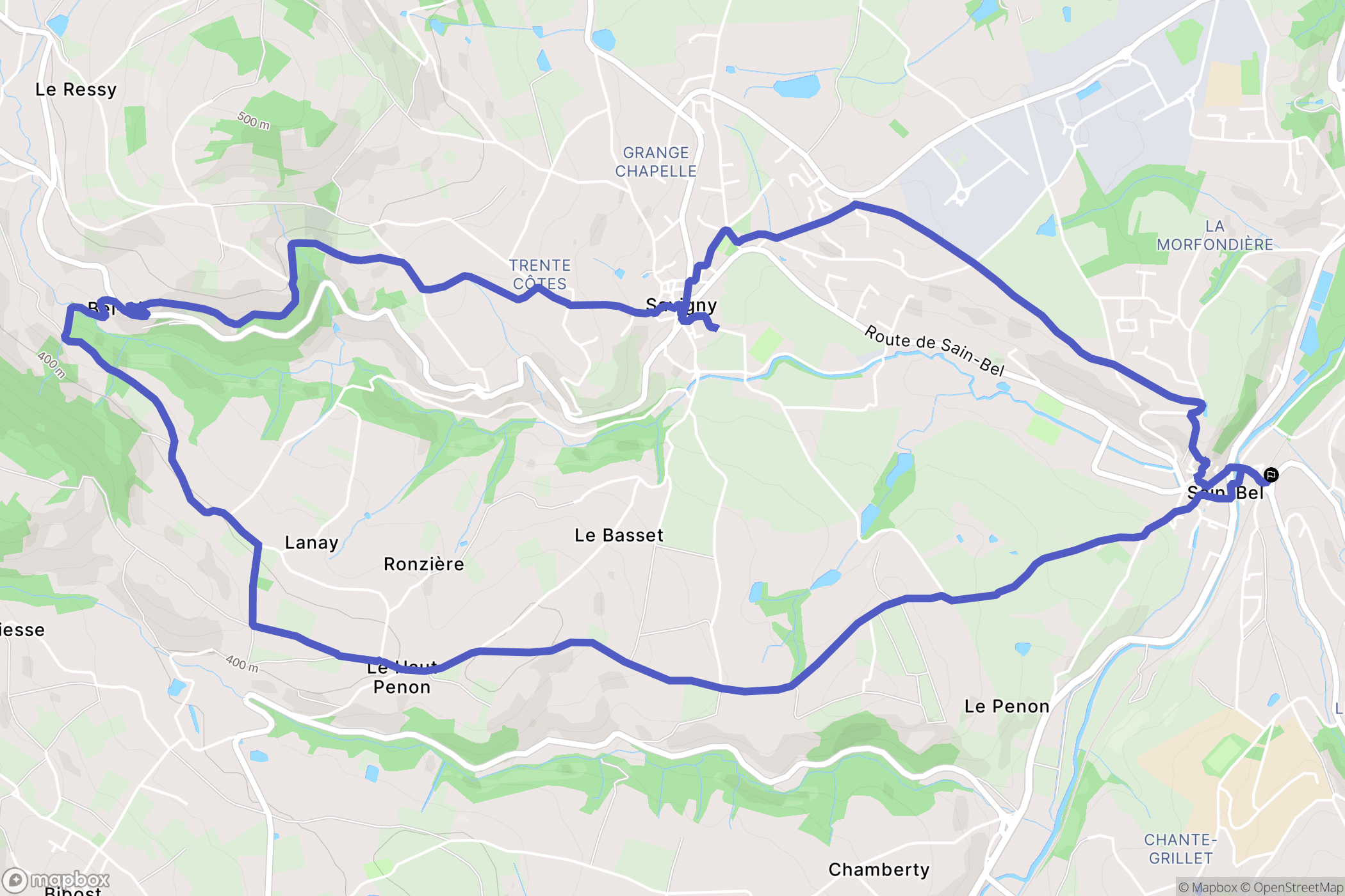 Sain-Bel : carte du parcours de randonnée - France