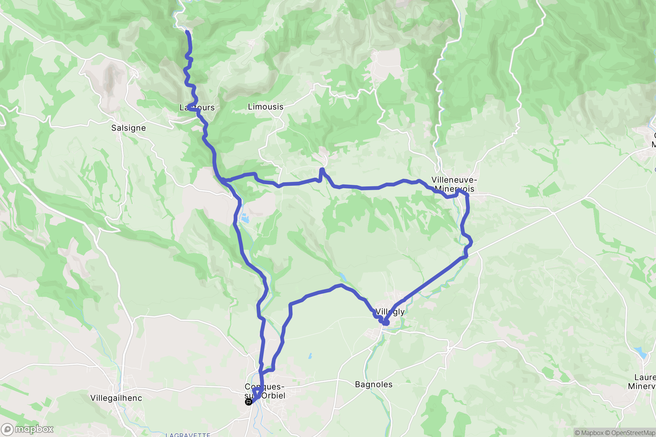 Conques-sur-Orbiel : carte du parcours de randonnée - France