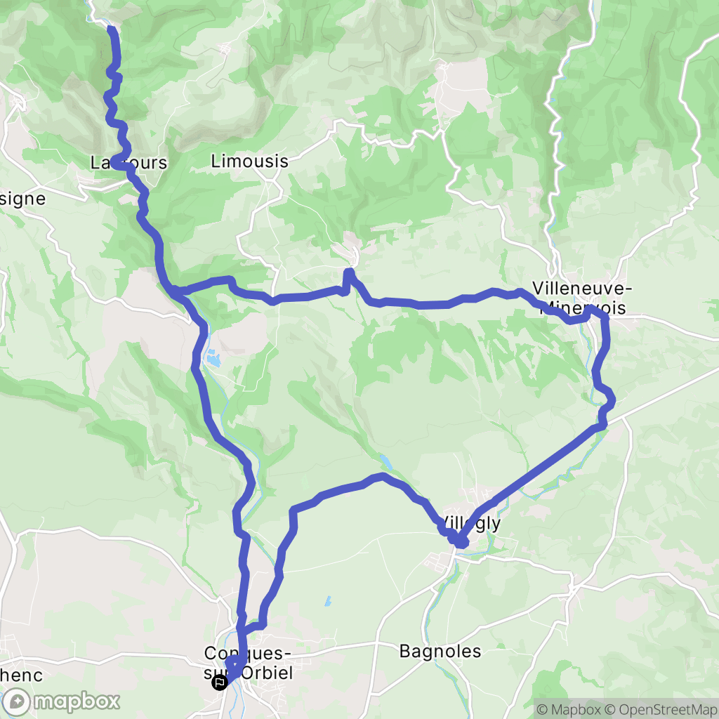 Conques-sur-Orbiel : carte du parcours de randonnée - France