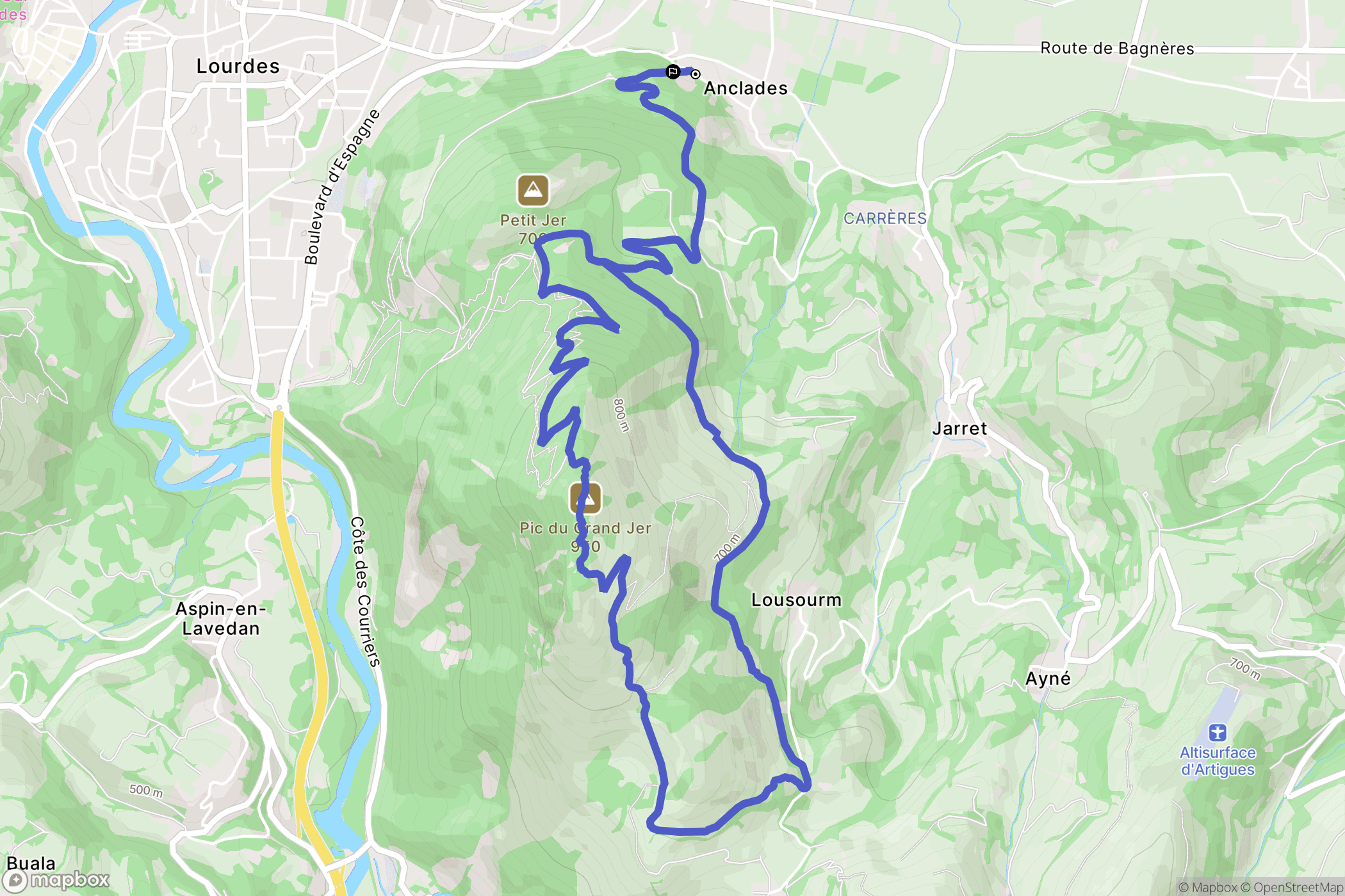 Lourdes : carte du parcours de randonnée - France