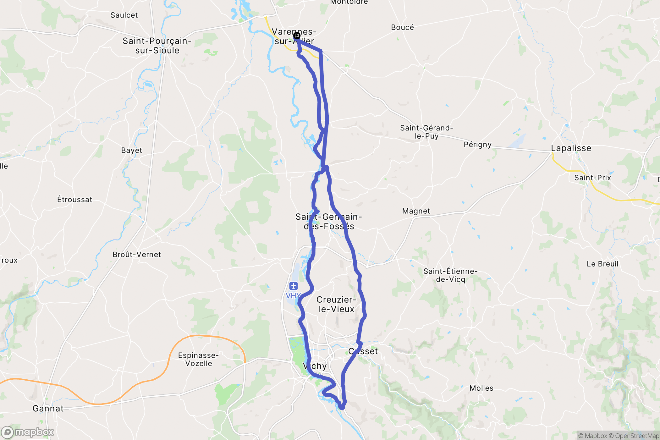 Varennes-sur-Allier : carte du parcours de randonnée - France