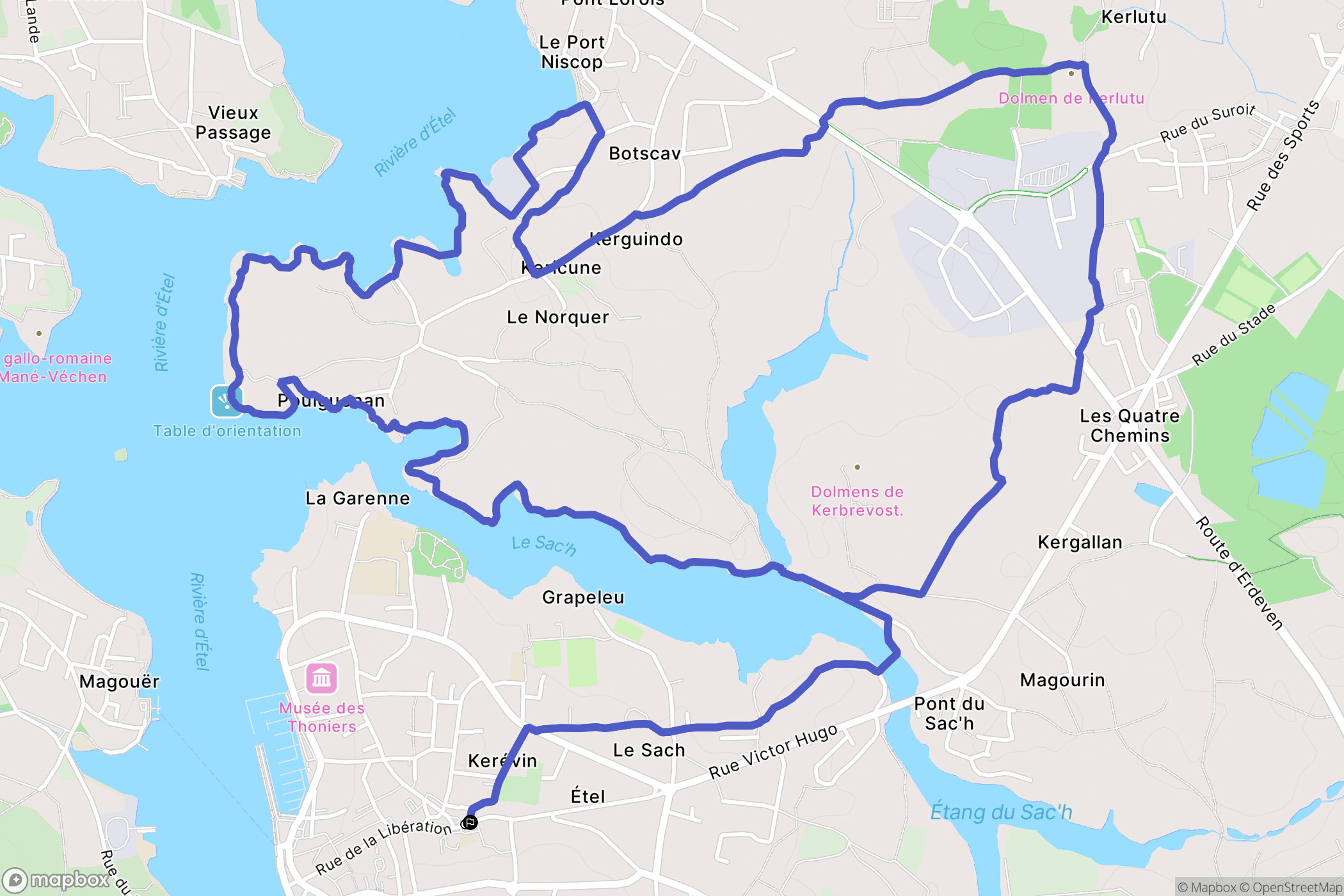 Étel : carte du parcours de randonnée - France