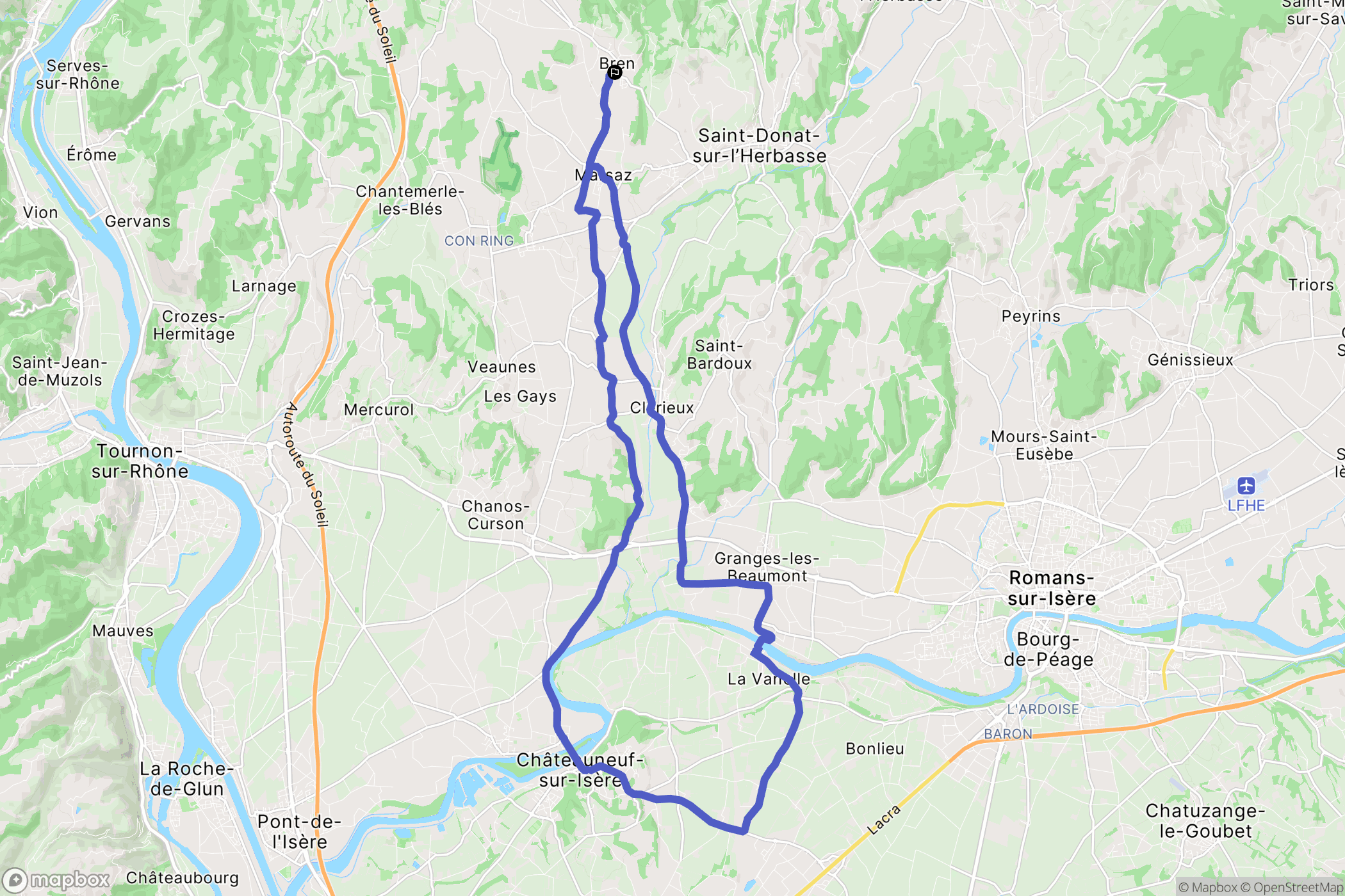 Bren : carte du parcours de randonnée - France