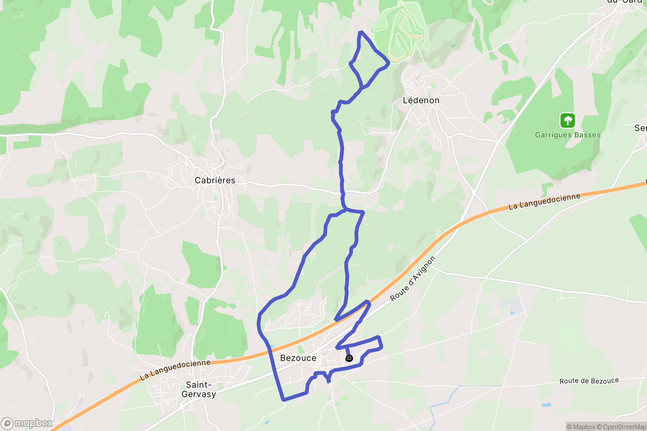 Bezouce : carte du parcours de randonnée - France