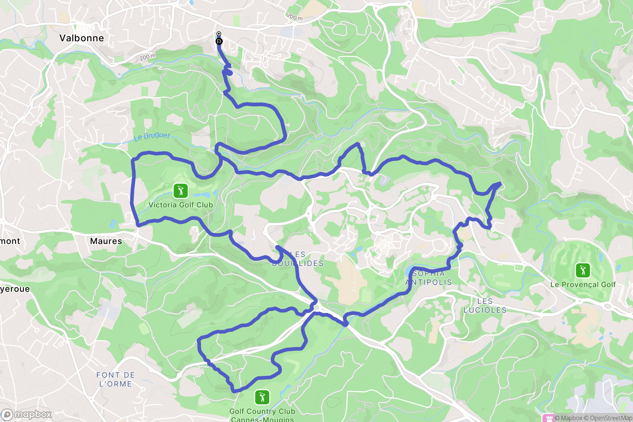 Valbonne : carte du parcours de randonnée - France