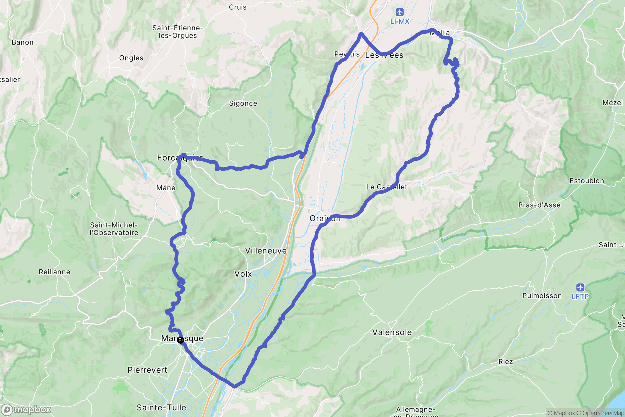 Manosque : carte du parcours de randonnée - France
