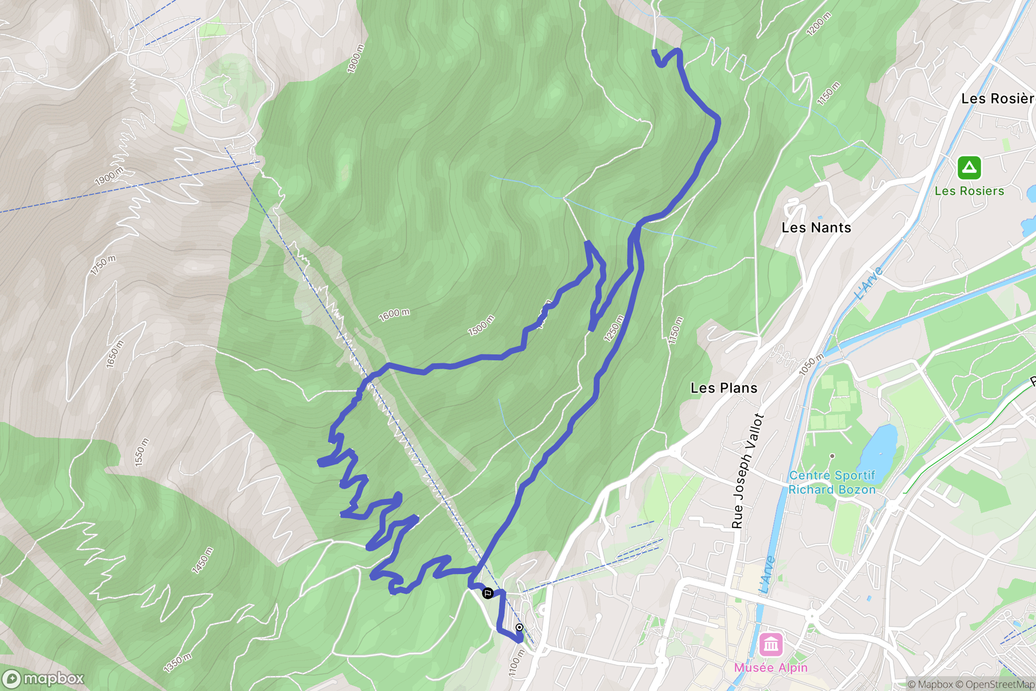 Chamonix-Mont-Blanc : carte du parcours de randonnée - France