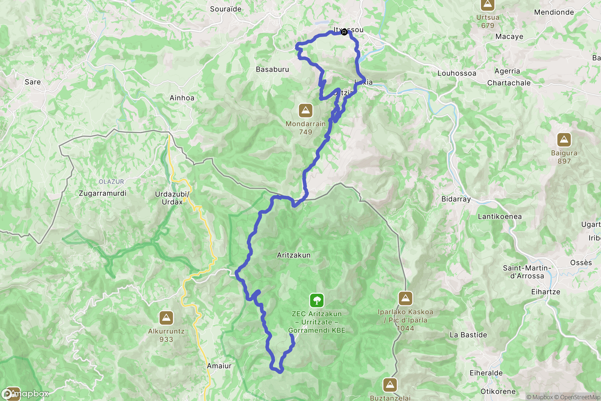 Itxassou : carte du parcours de randonnée - France