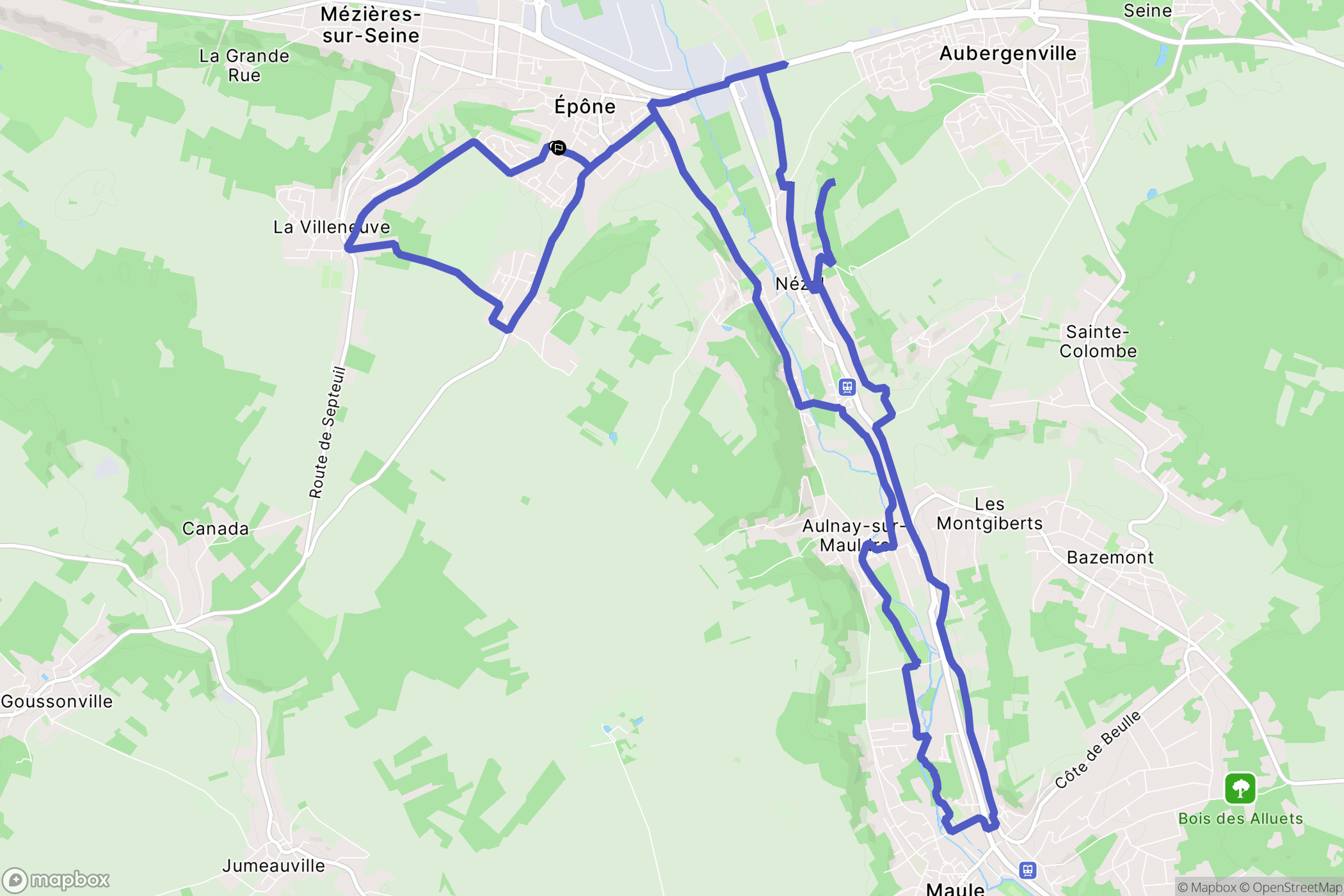 Épône : carte du parcours de randonnée - France