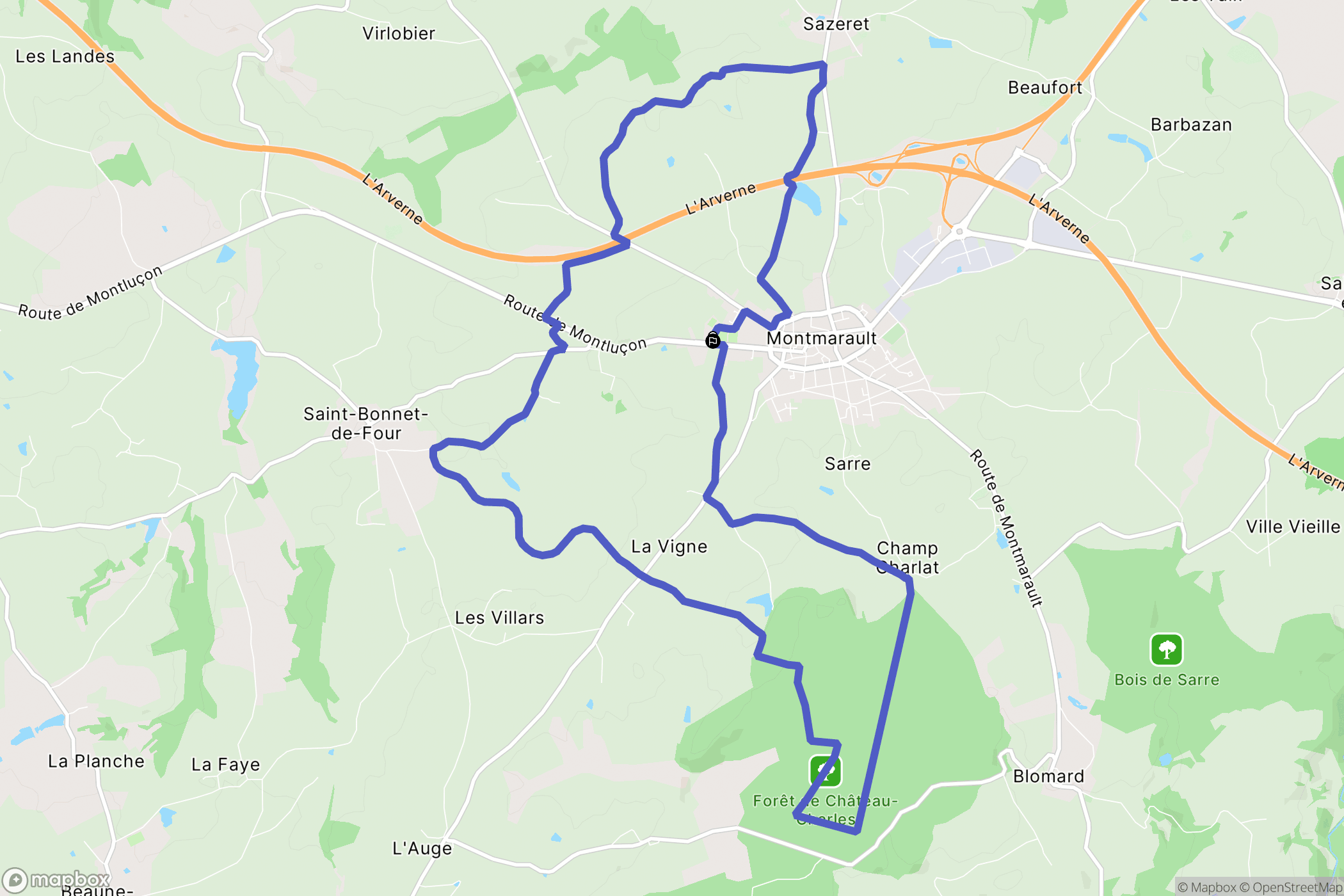 Montmarault : carte du parcours de randonnée - France